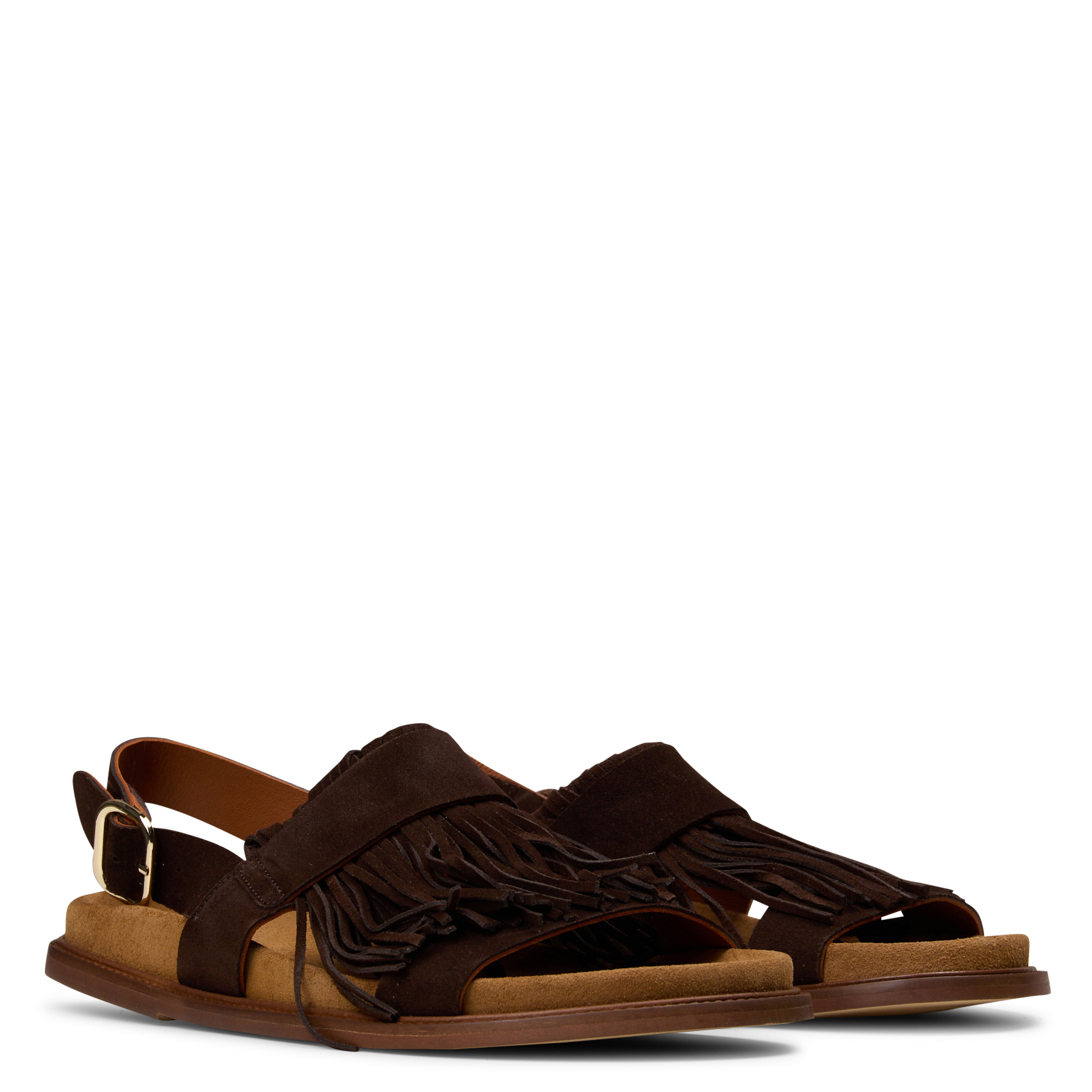 Flache Sandalen mit Fransen aus Wildleder MAISON TOUFET Braun