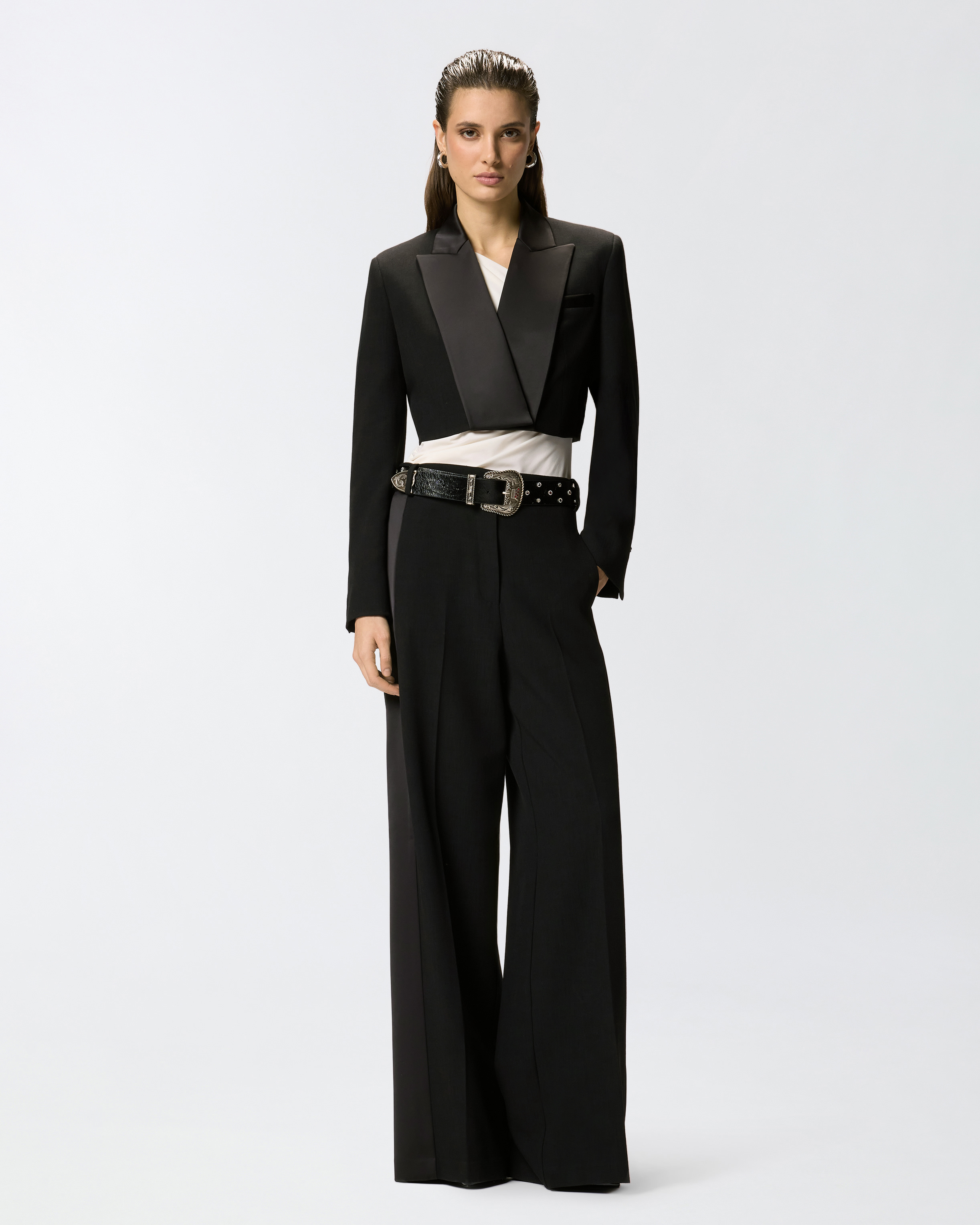 Veste cropped avec détails en satin PINKO Noir