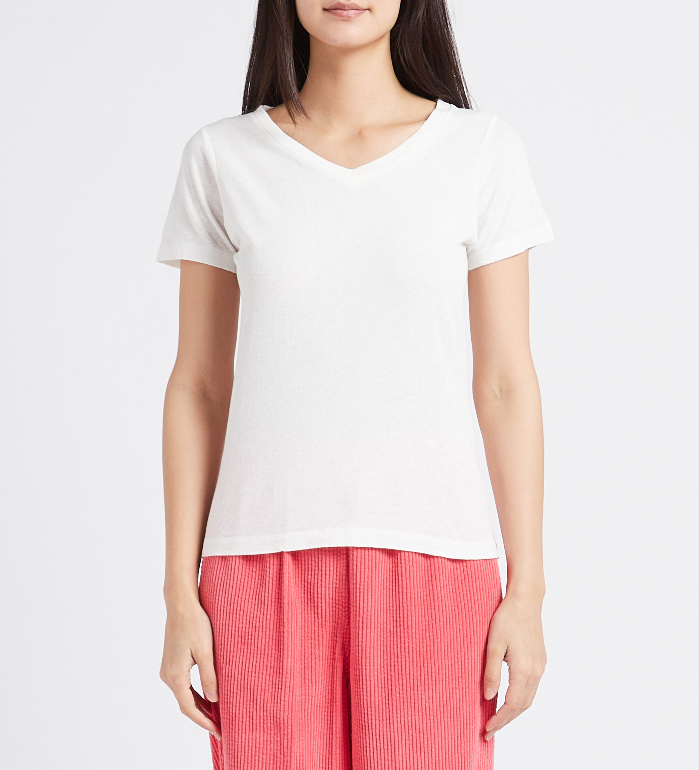 Baumwoll-T-Shirt mit V-Ausschnitt AMERICAN VINTAGE Weiss