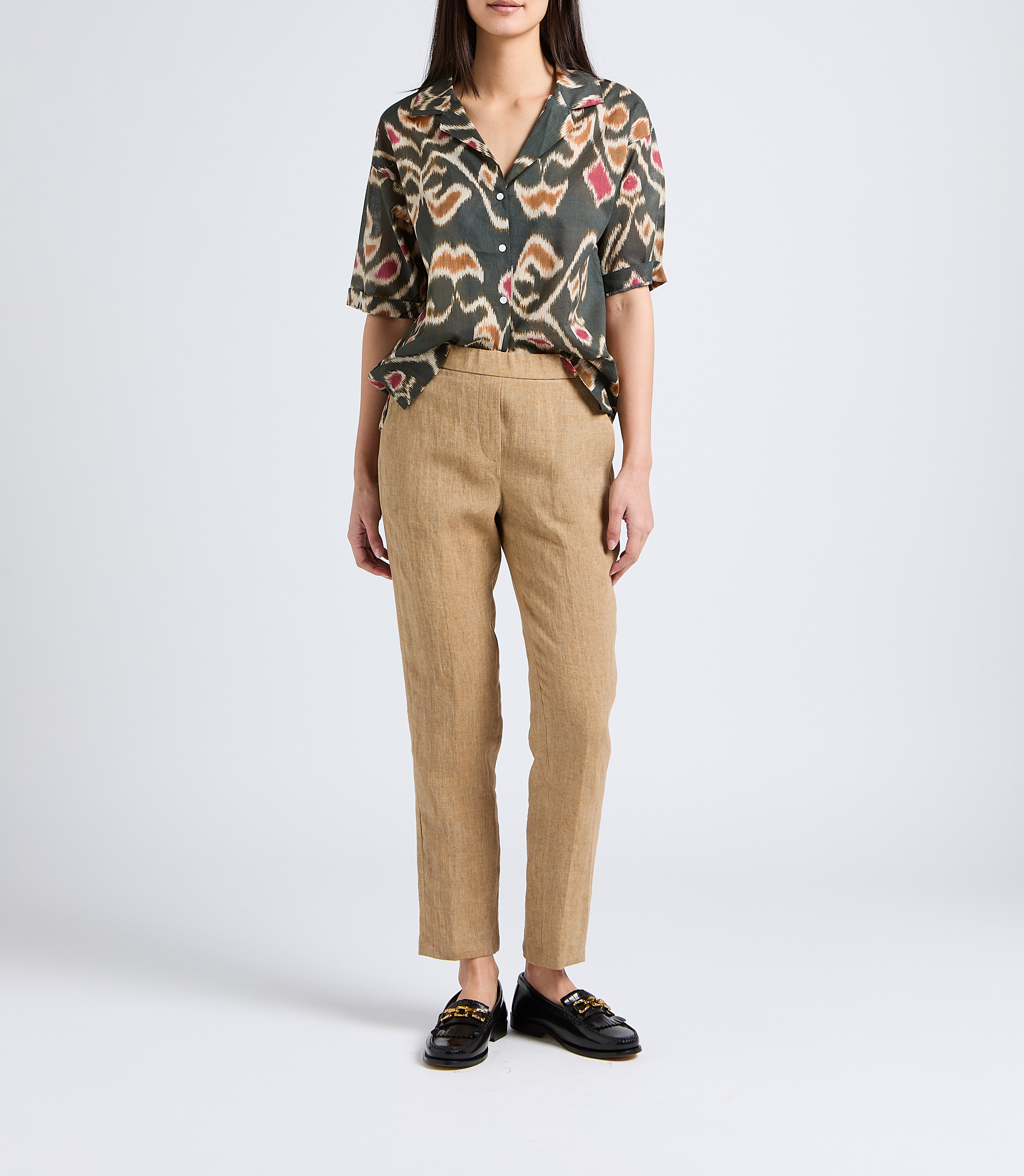 Camisa estampada de algodón con cuello sastre DIEGA Marron