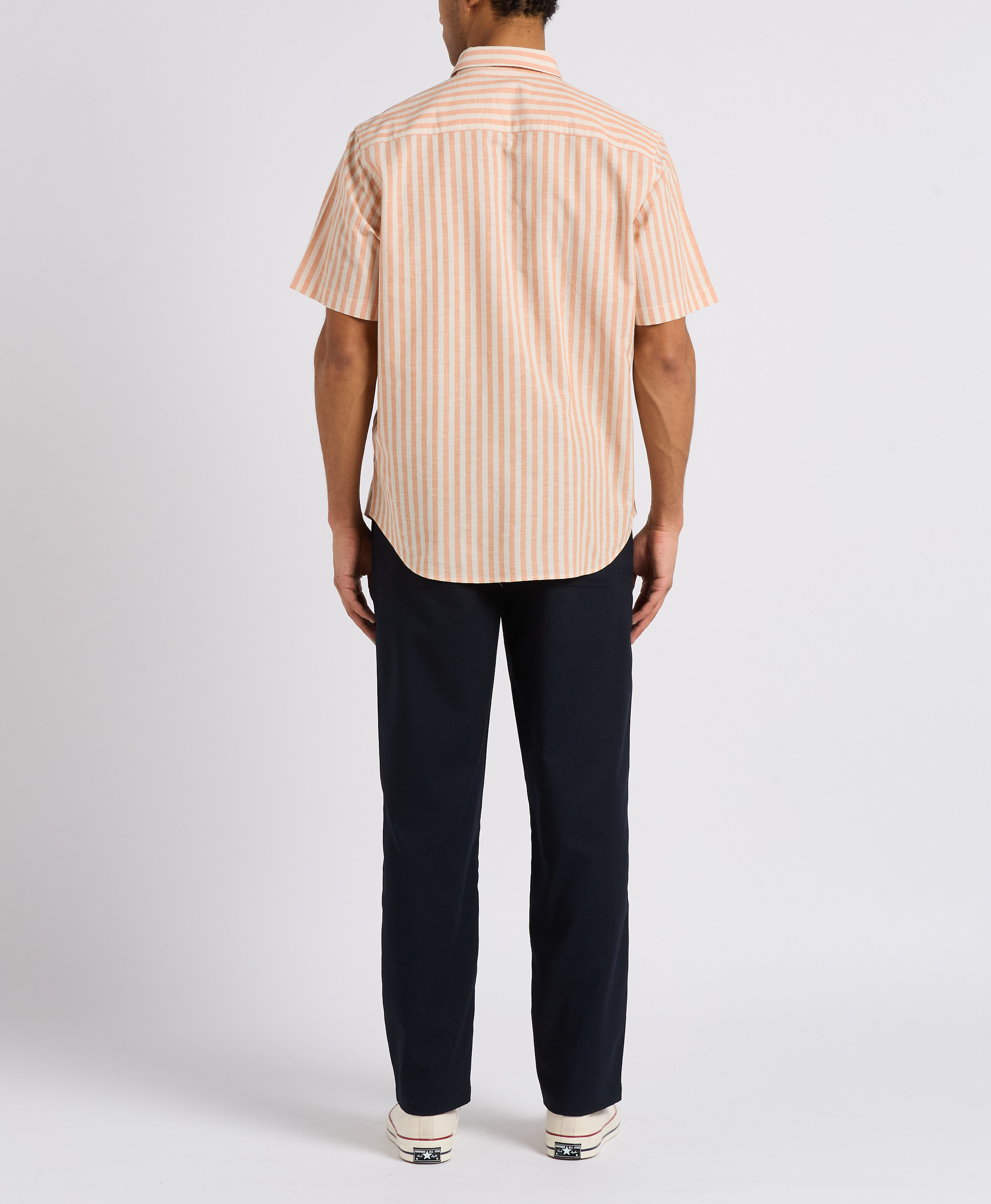 Regular-fit gestreept overhemd van biologisch katoen en linnen MINIMUM Oranje