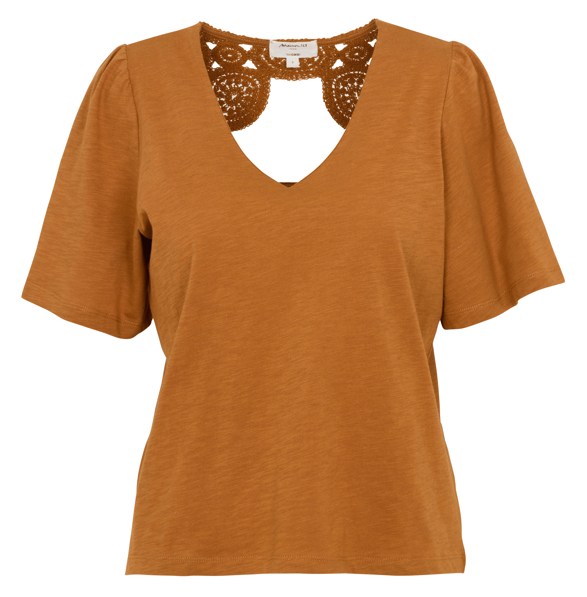 T-shirt van biokatoen met V-hals MAISON 123 Goudkleurig