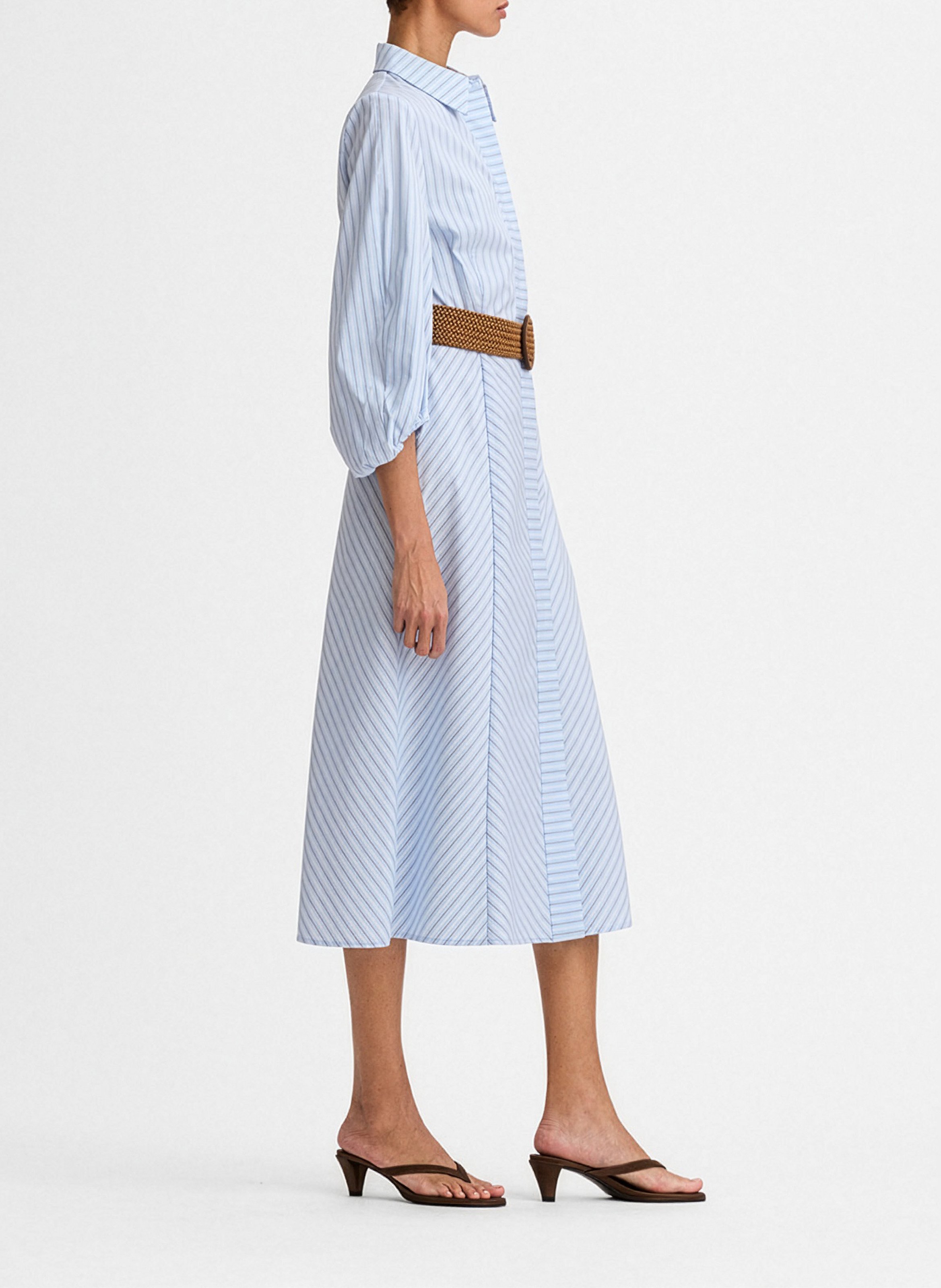 Kleid mit klassischem Hemdkragen aus gestreifter Baumwollmischung SIMORRA Blau