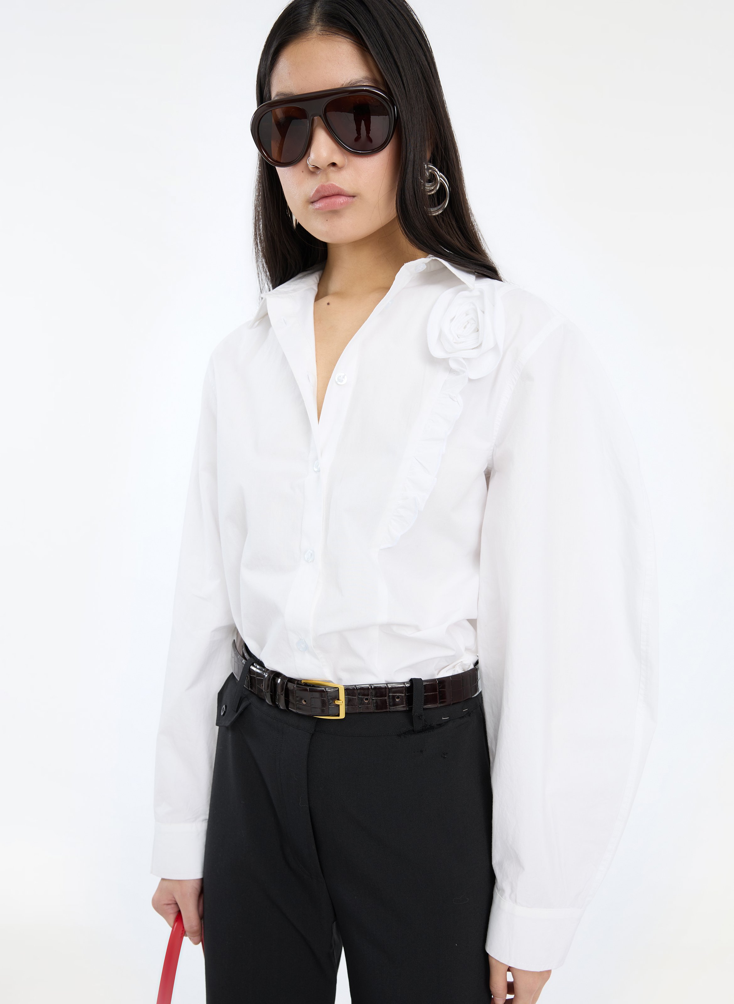 Shirt with organic cotton flower ROTATE White