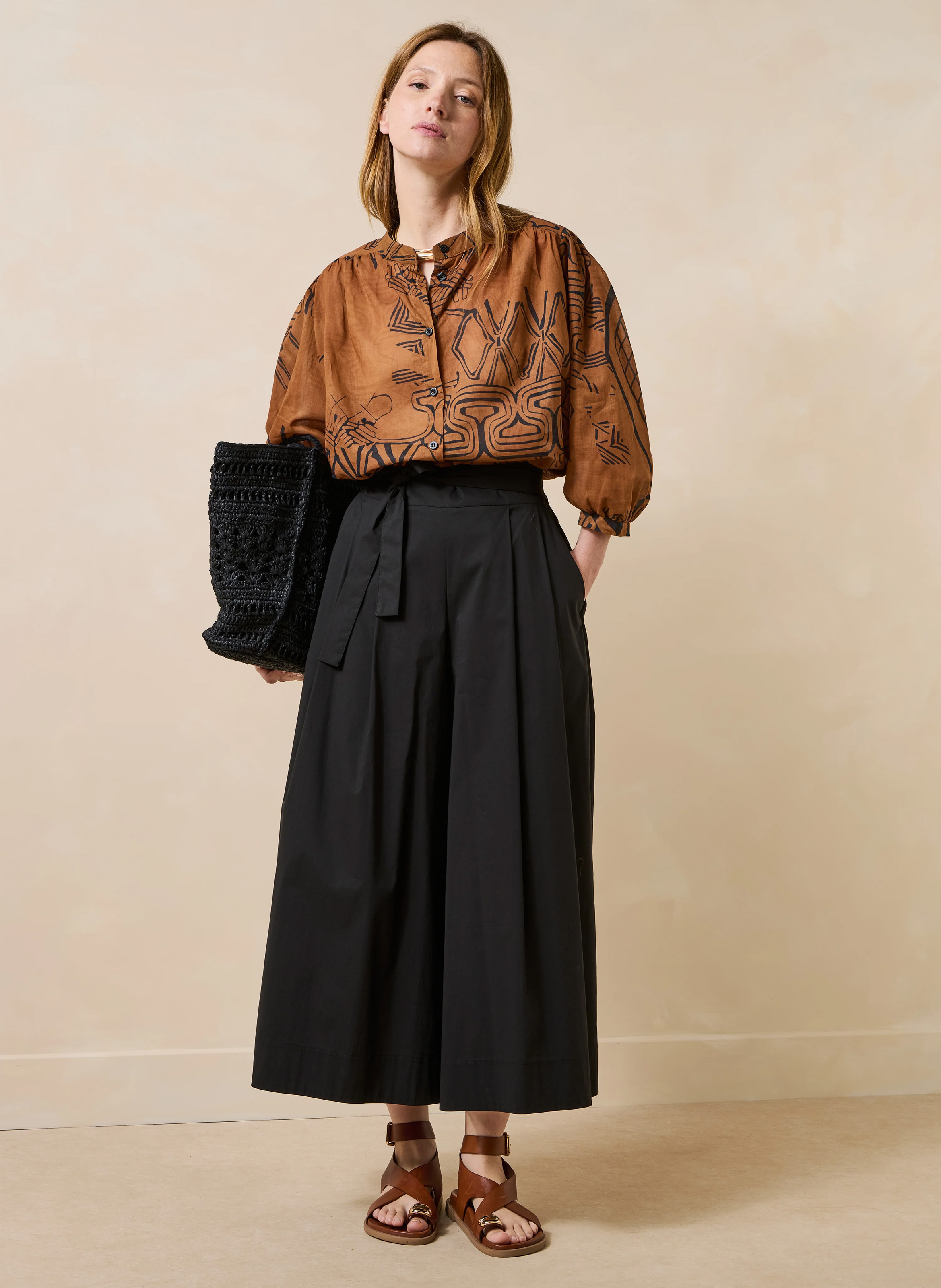 Ruimvallende blouse met print LA FEE MARABOUTEE Bruin