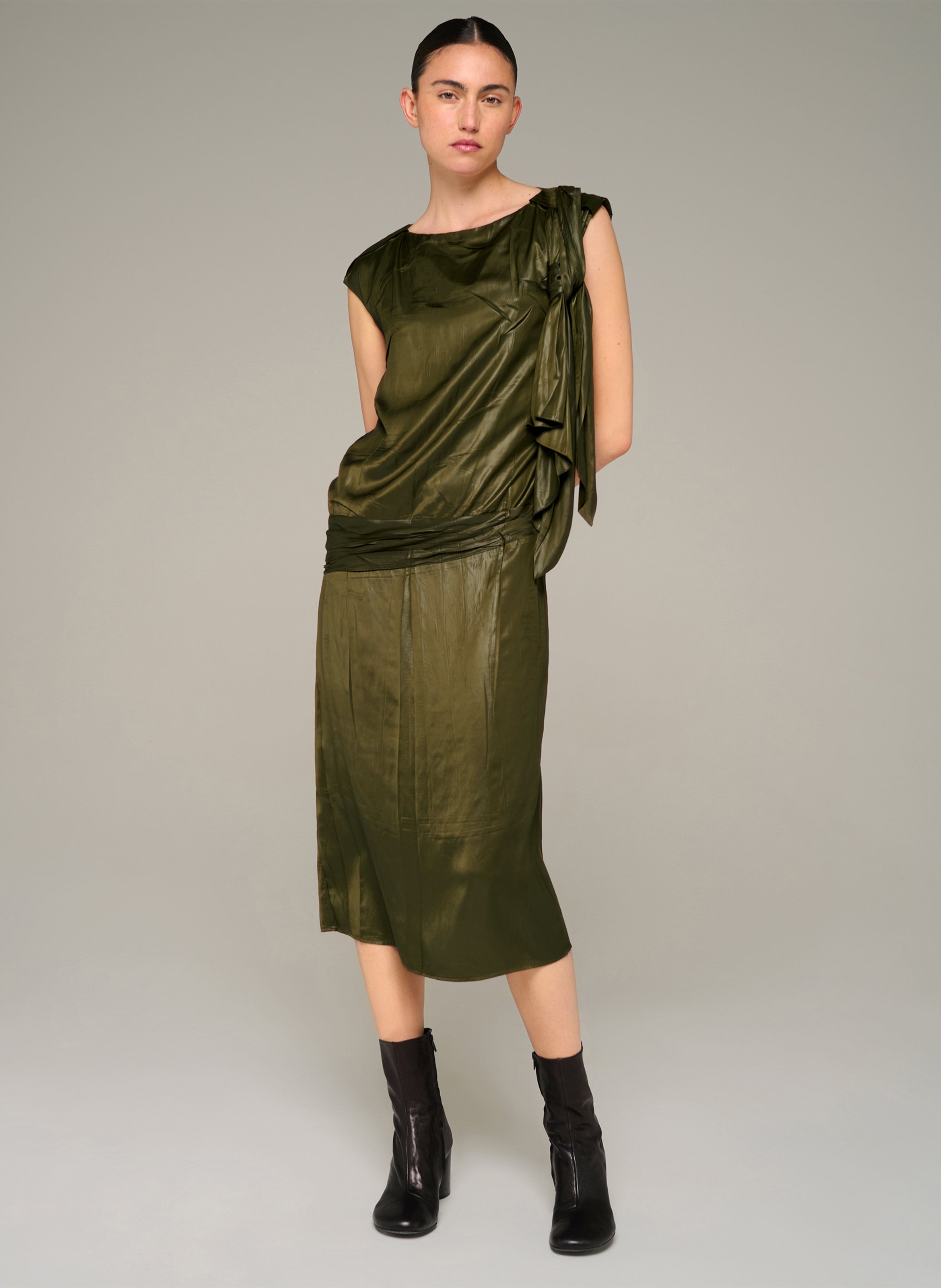Mittellanges gerade drapiertes Wickelkleid COTELAC Braun