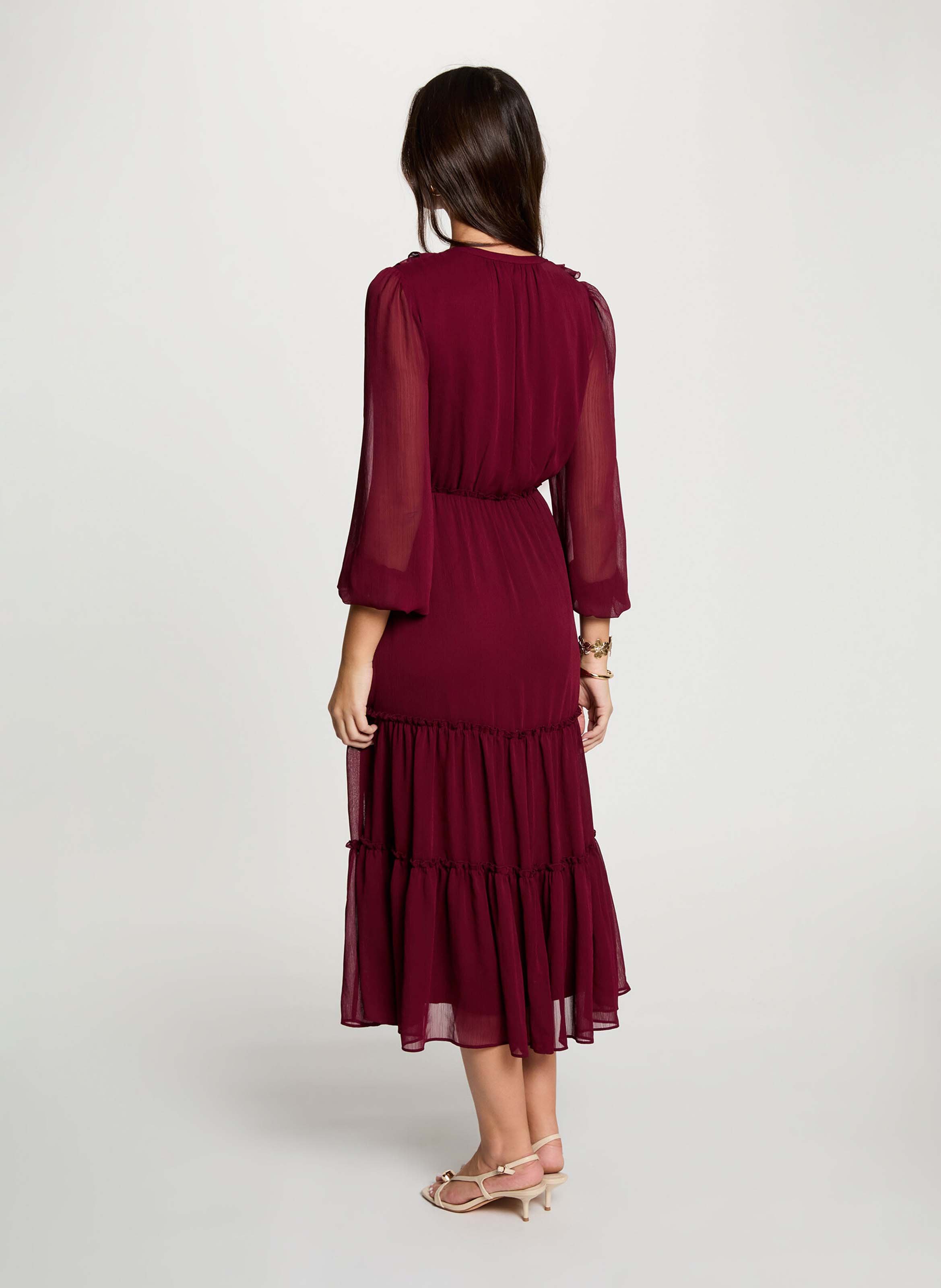 Long loose-fit dress with ruffles | Red MORGAN Women