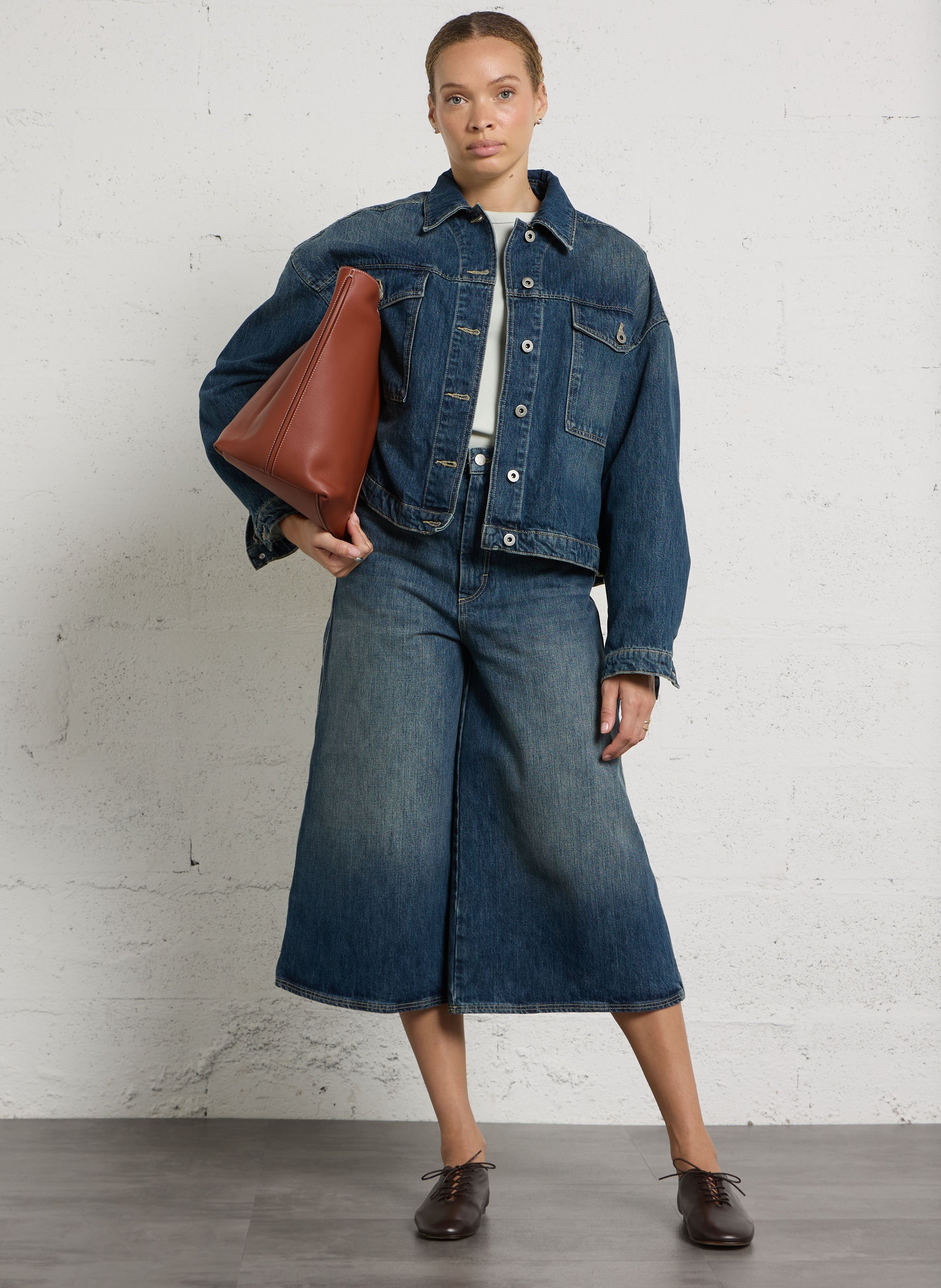 Veste ample ceinturée en denim SOEUR Bleu