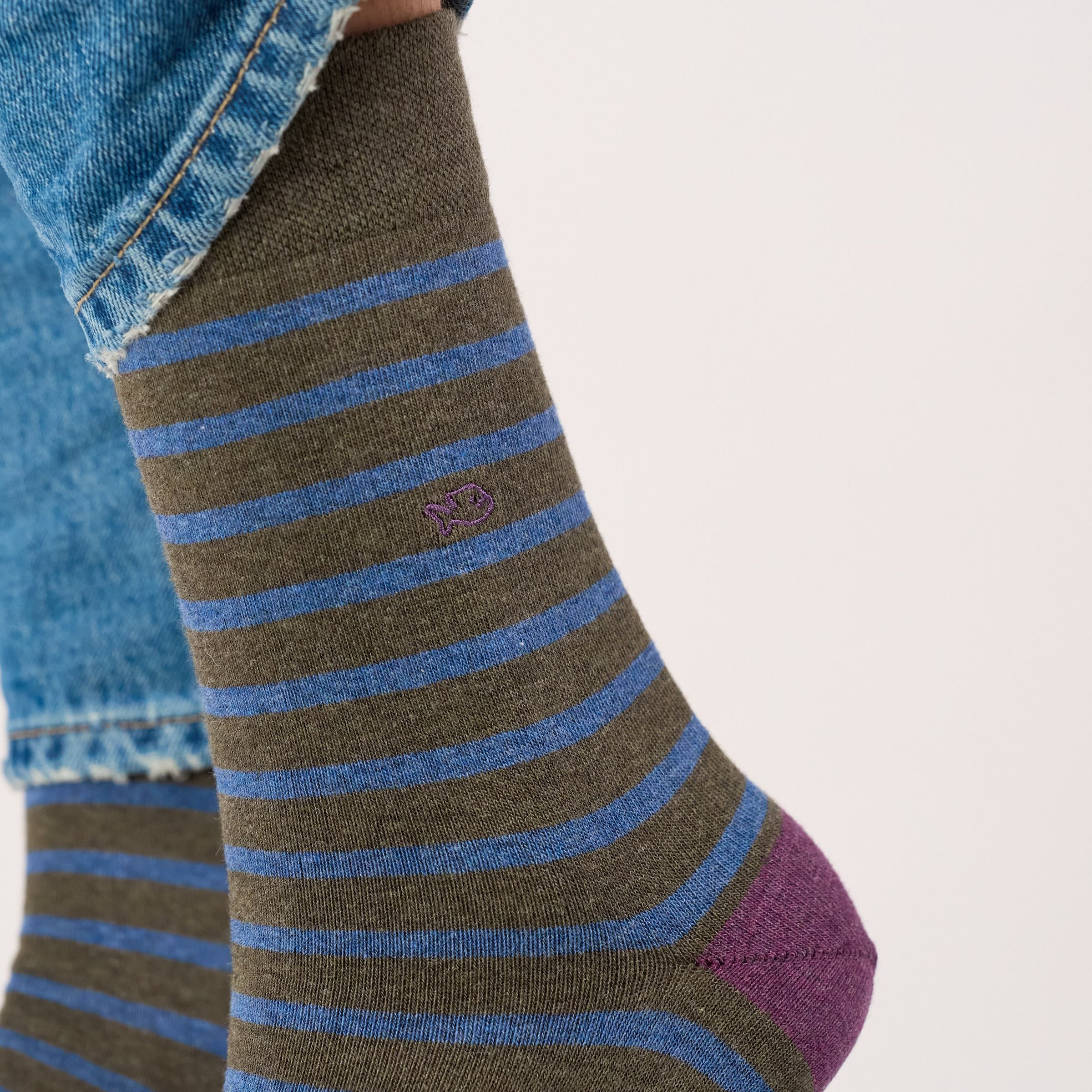 Combed cotton socks with wide stripes BILLYBELT Khaki