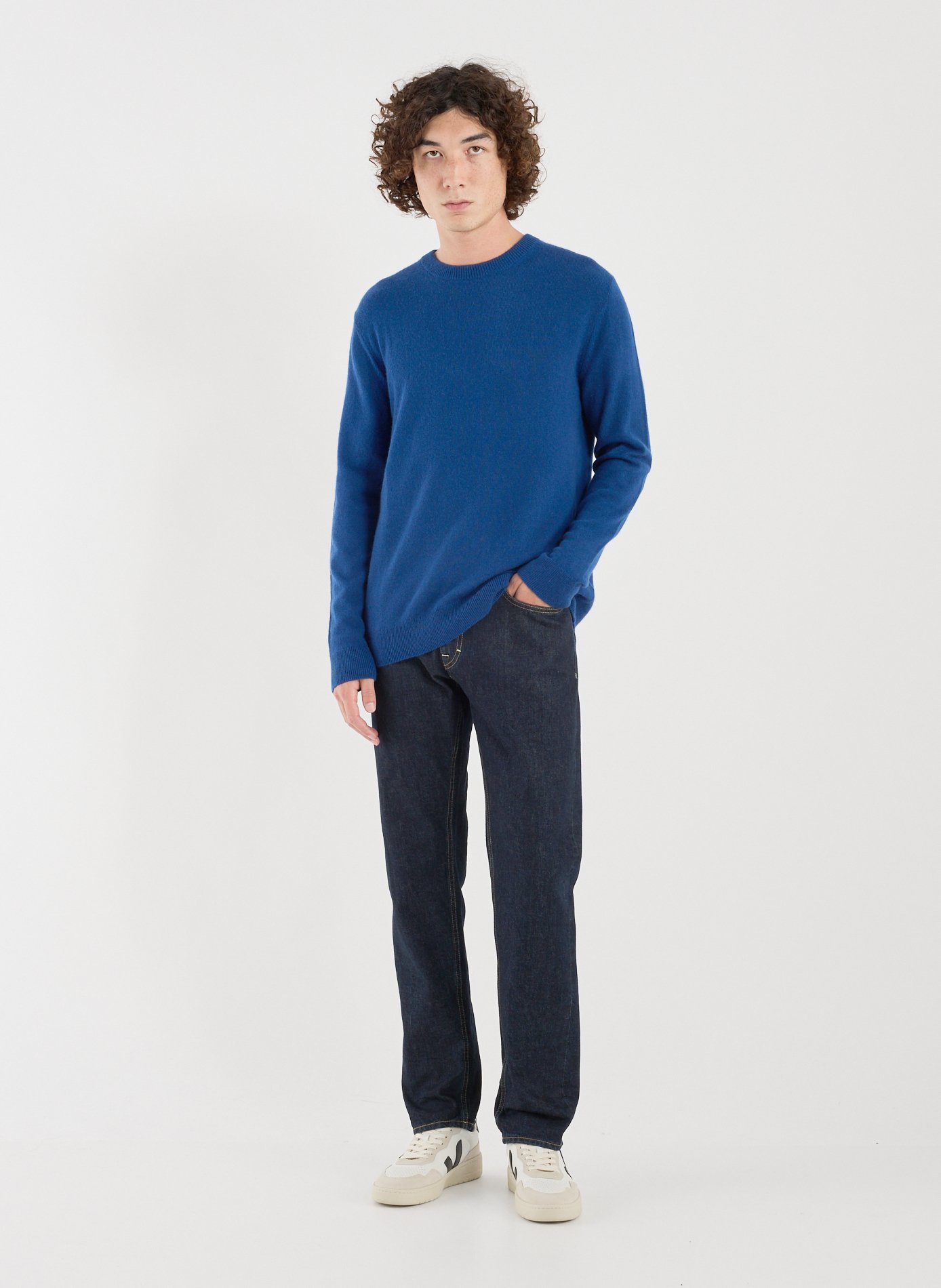 Round-neck graphic cashmere straight-cut sweater | Blue AU PRINTEMPS PARIS Men