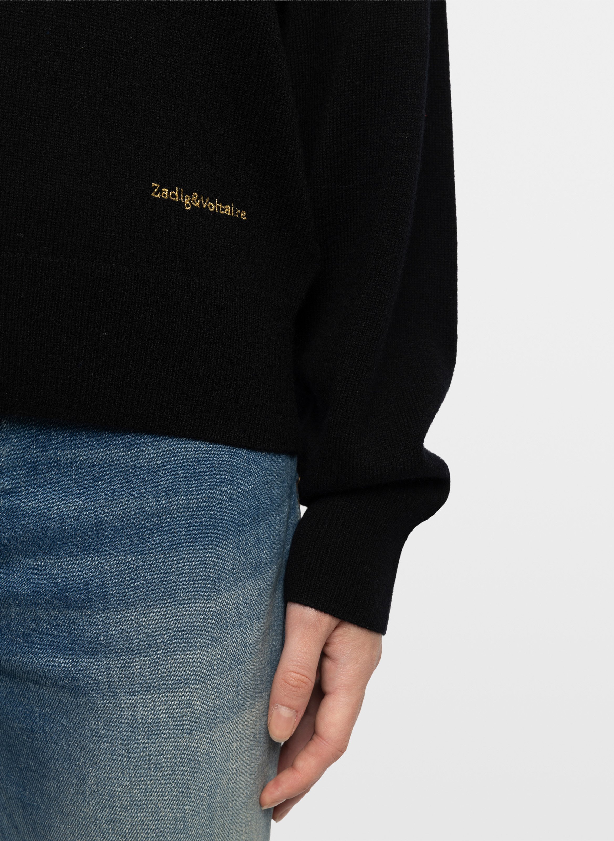 Pull droit col V en laine mélangée ZADIG&VOLTAIRE Noir