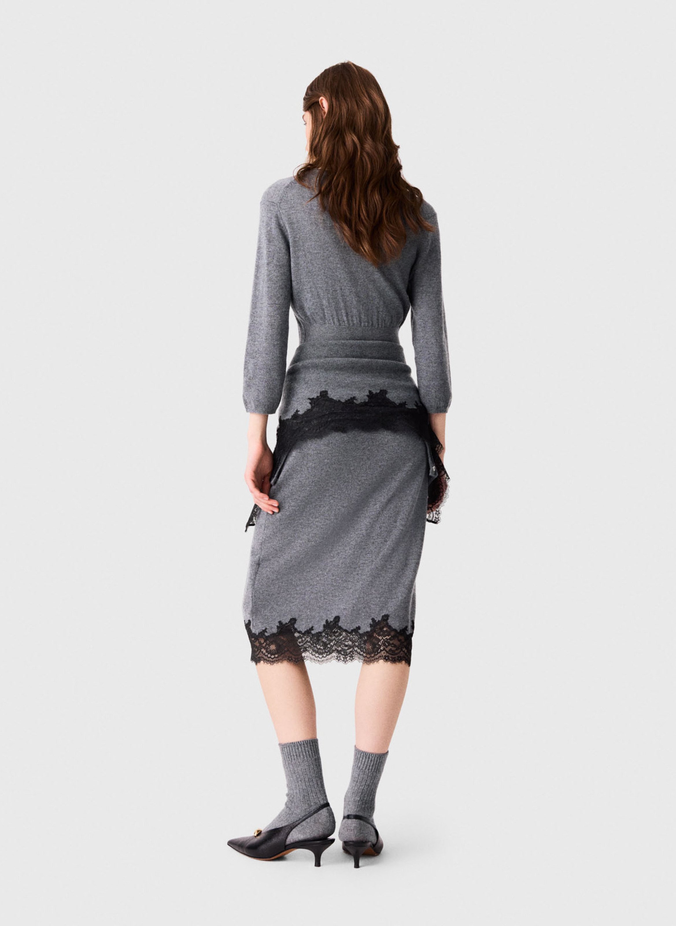 Robe midi droite en laine MAJE Gris