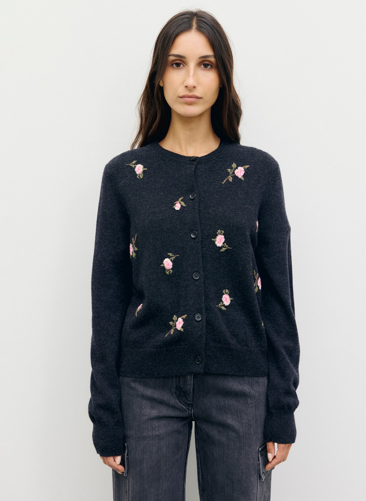 Straight round-neck floral print wool vest GERARD DAREL Grey
