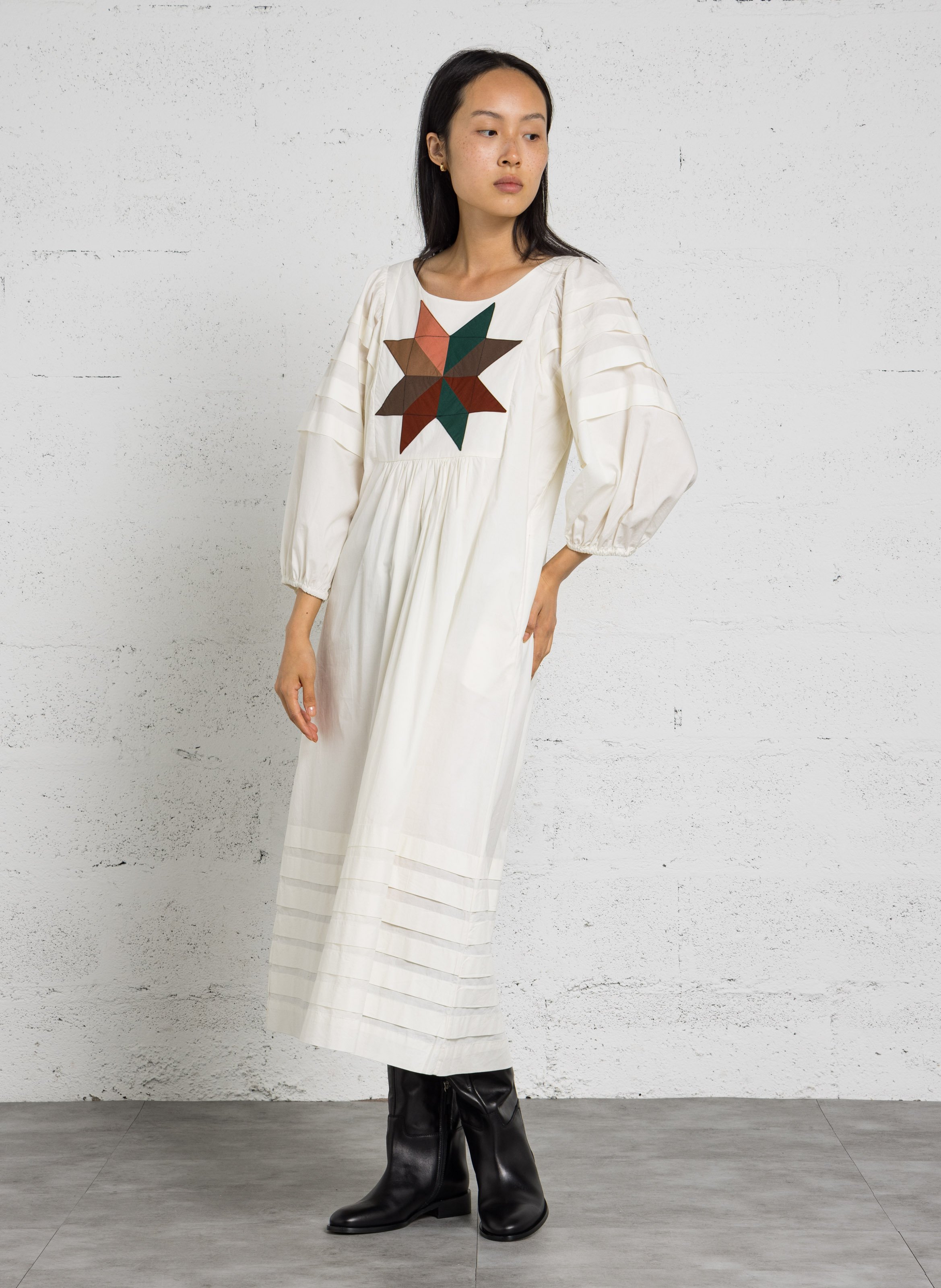 Midi dress with puff sleeves in cotton LEON & HARPER White