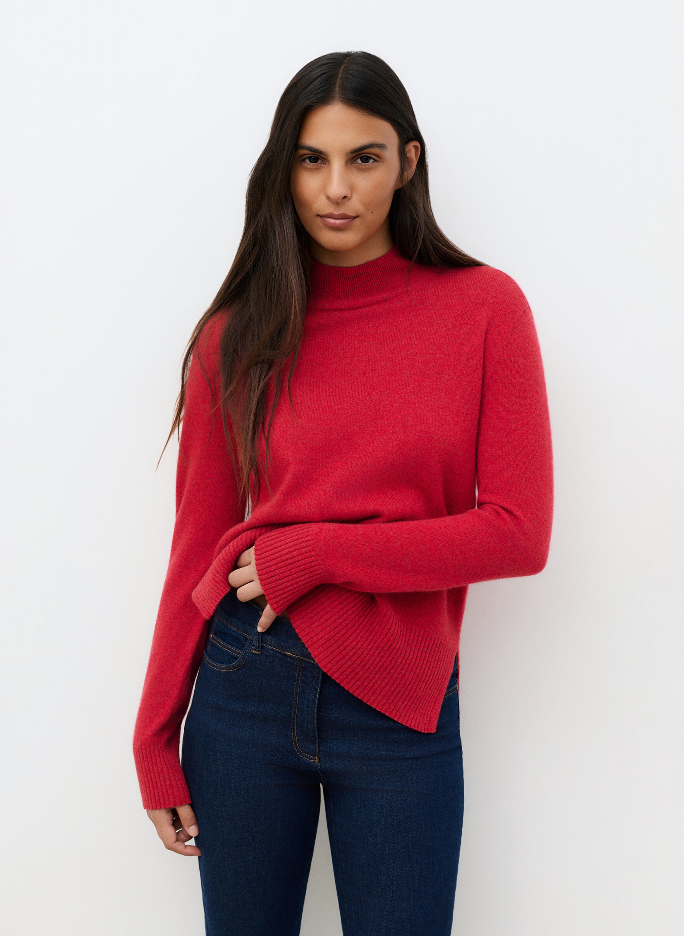 Gerade geschnittener Kaschmirpullover mit Stehkragen CAROLL Rot