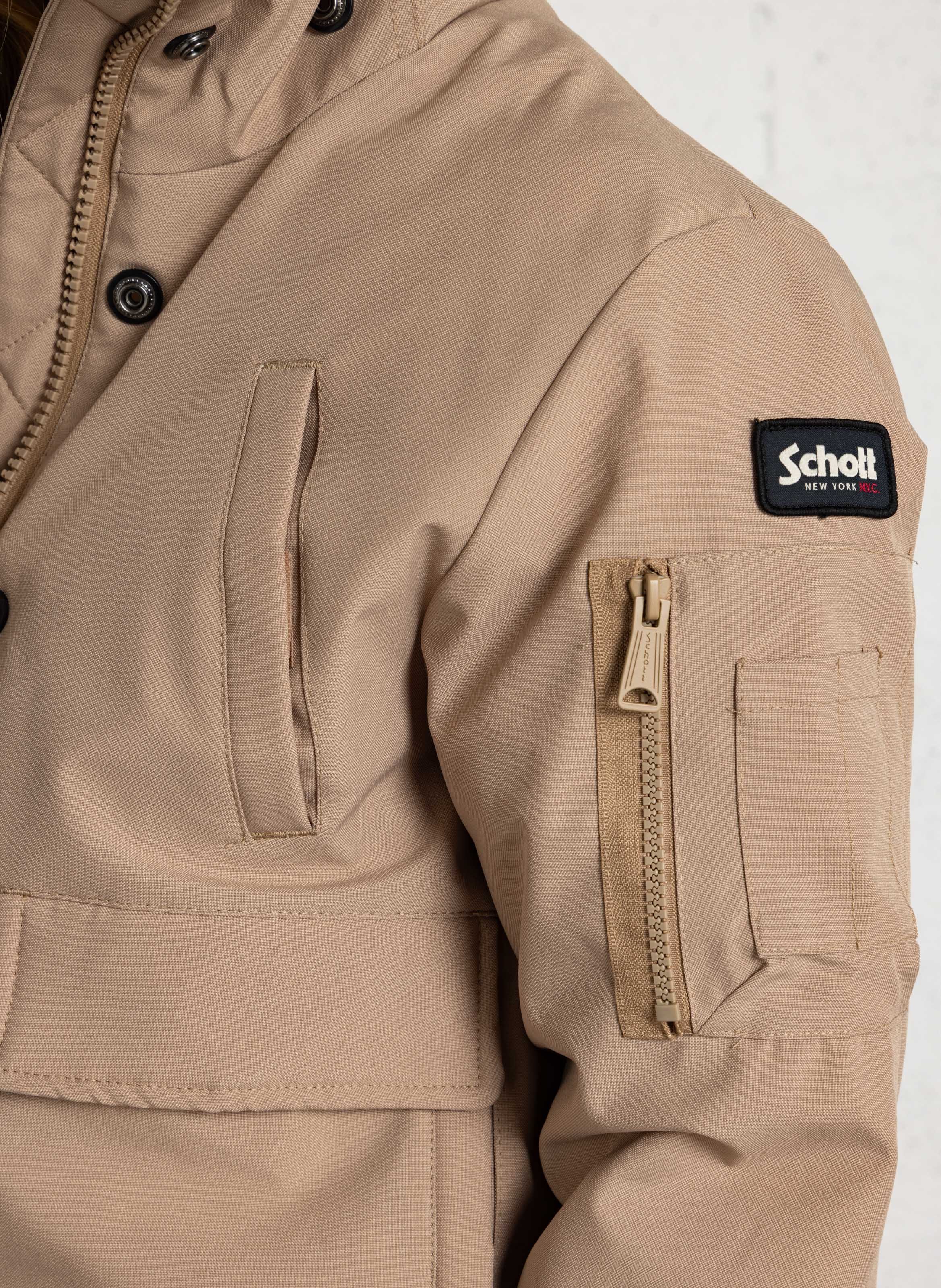Short hooded jacket with a high collar SCHOTT Beige