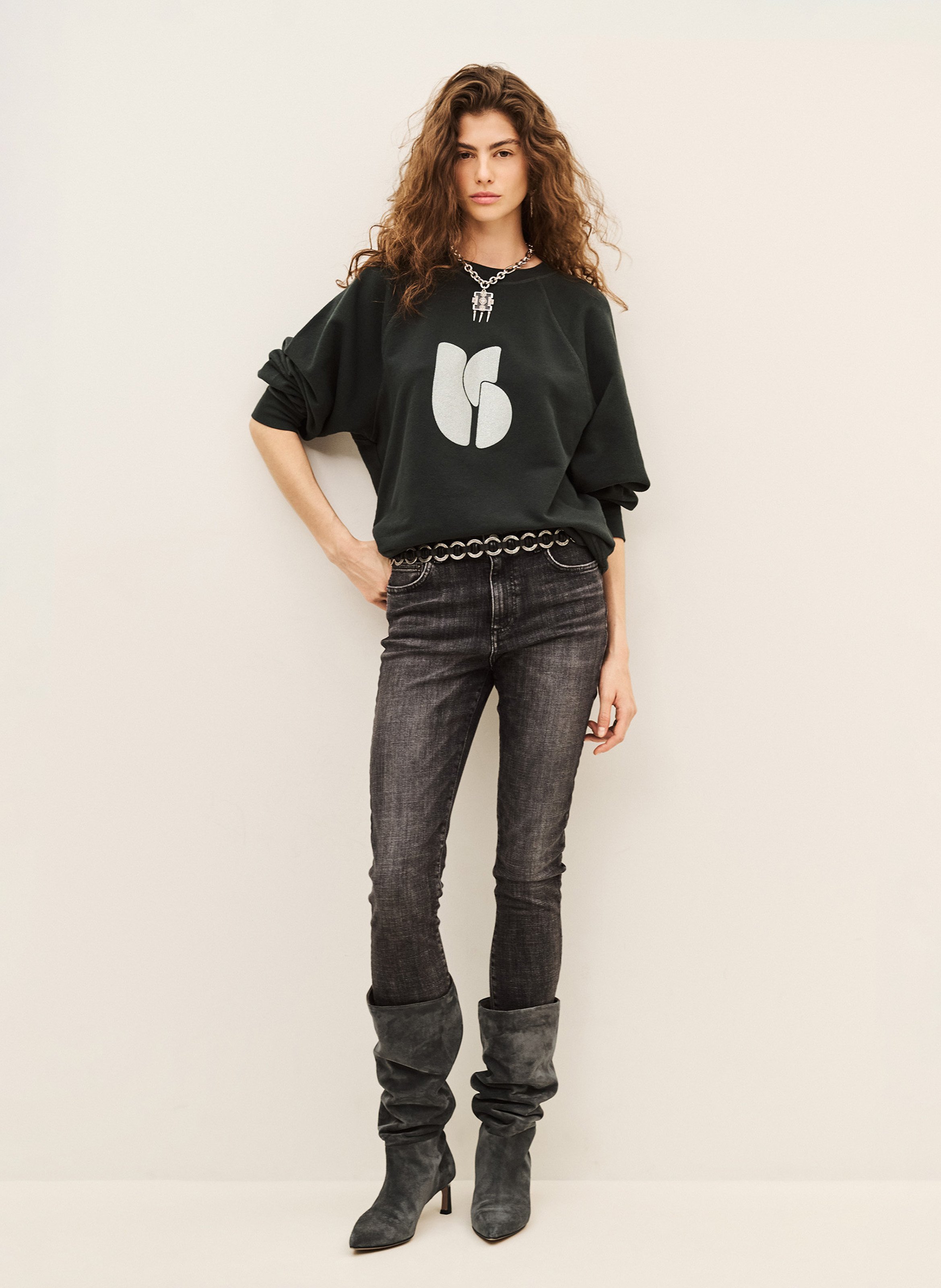 Large logo printed sweatshirt in cotton blend | Black BA&SH Women