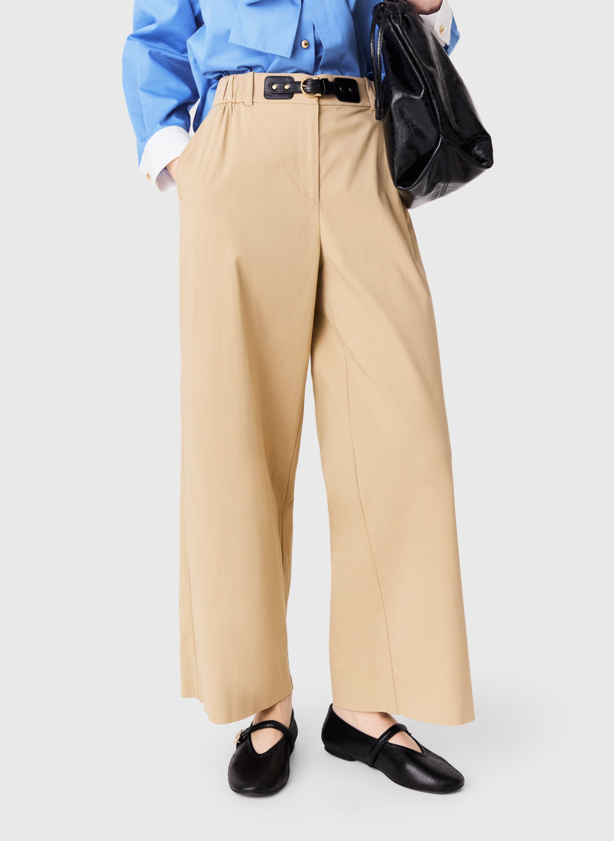 Pantalon large en coton mélangé MAJE Beige