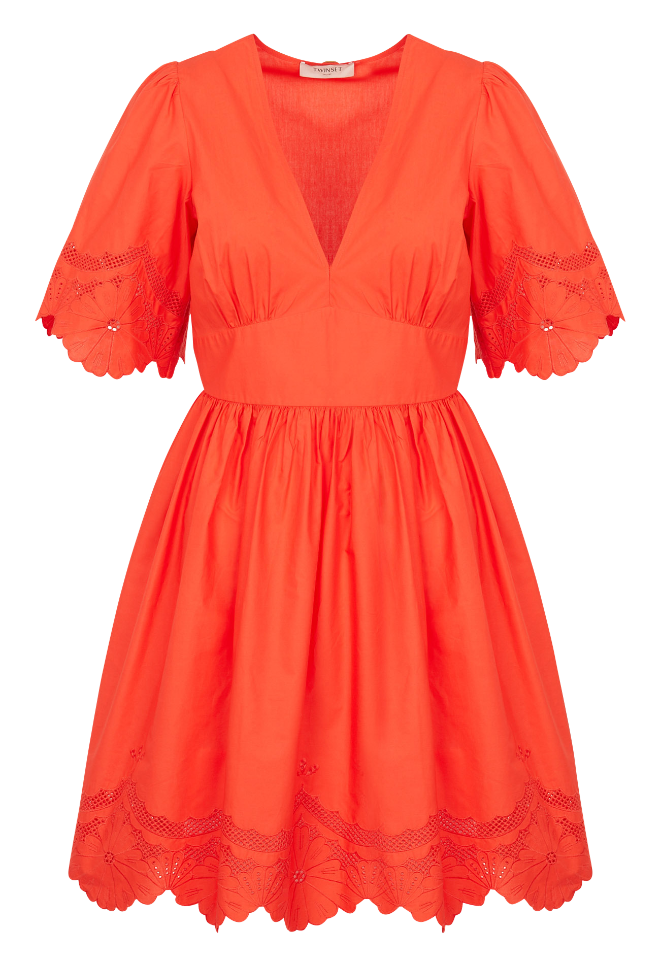 Short cotton V-neck dress TWINSET Orange