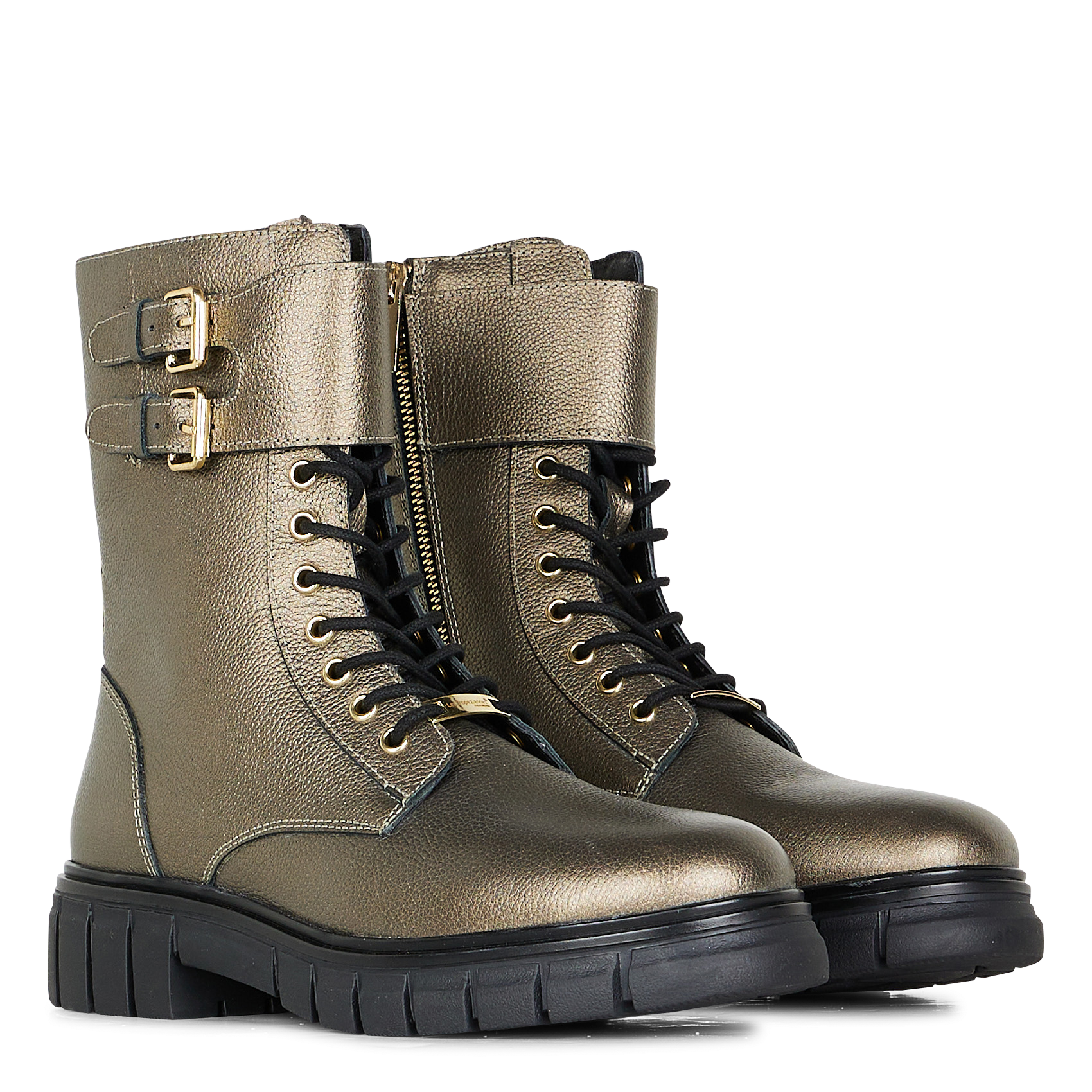 Grained leather lace-up ankle boots LES TROPEZIENNES PAR M.BELARBI Golden