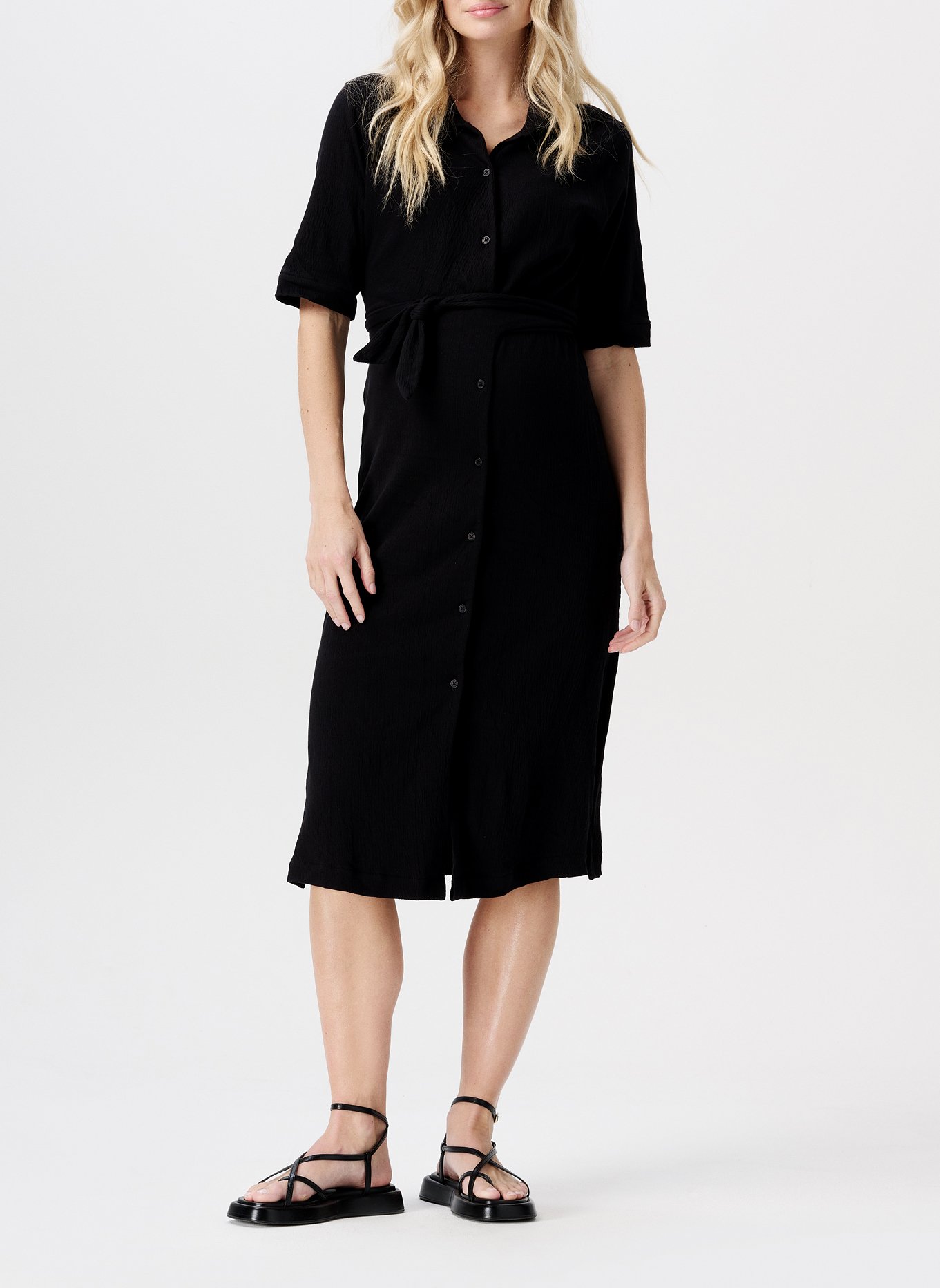 Organic cotton-blend midi dress with classic collar NOPPIES Black