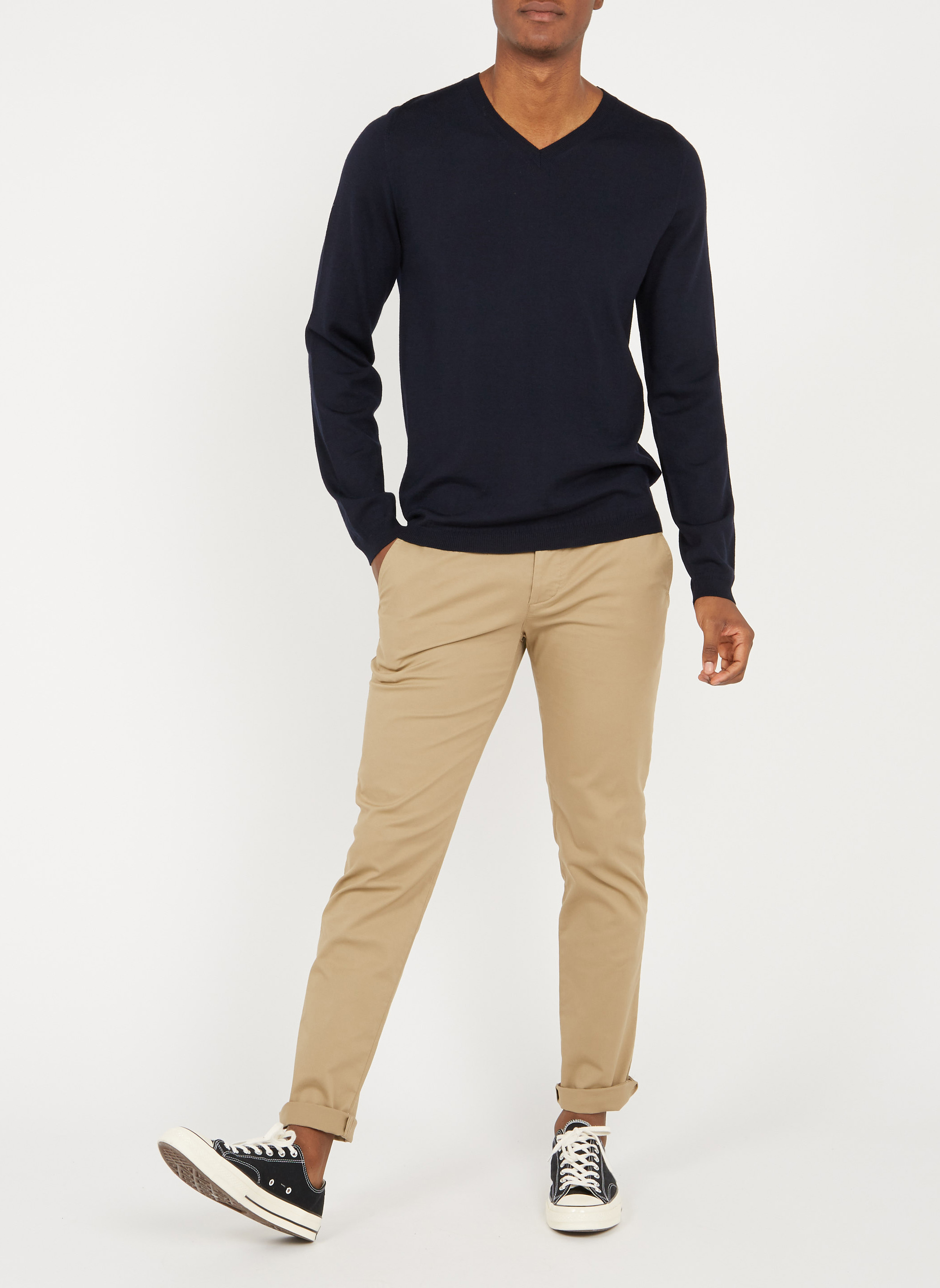 Regular-fit V-neck merino wool sweater AU PRINTEMPS PARIS Blue