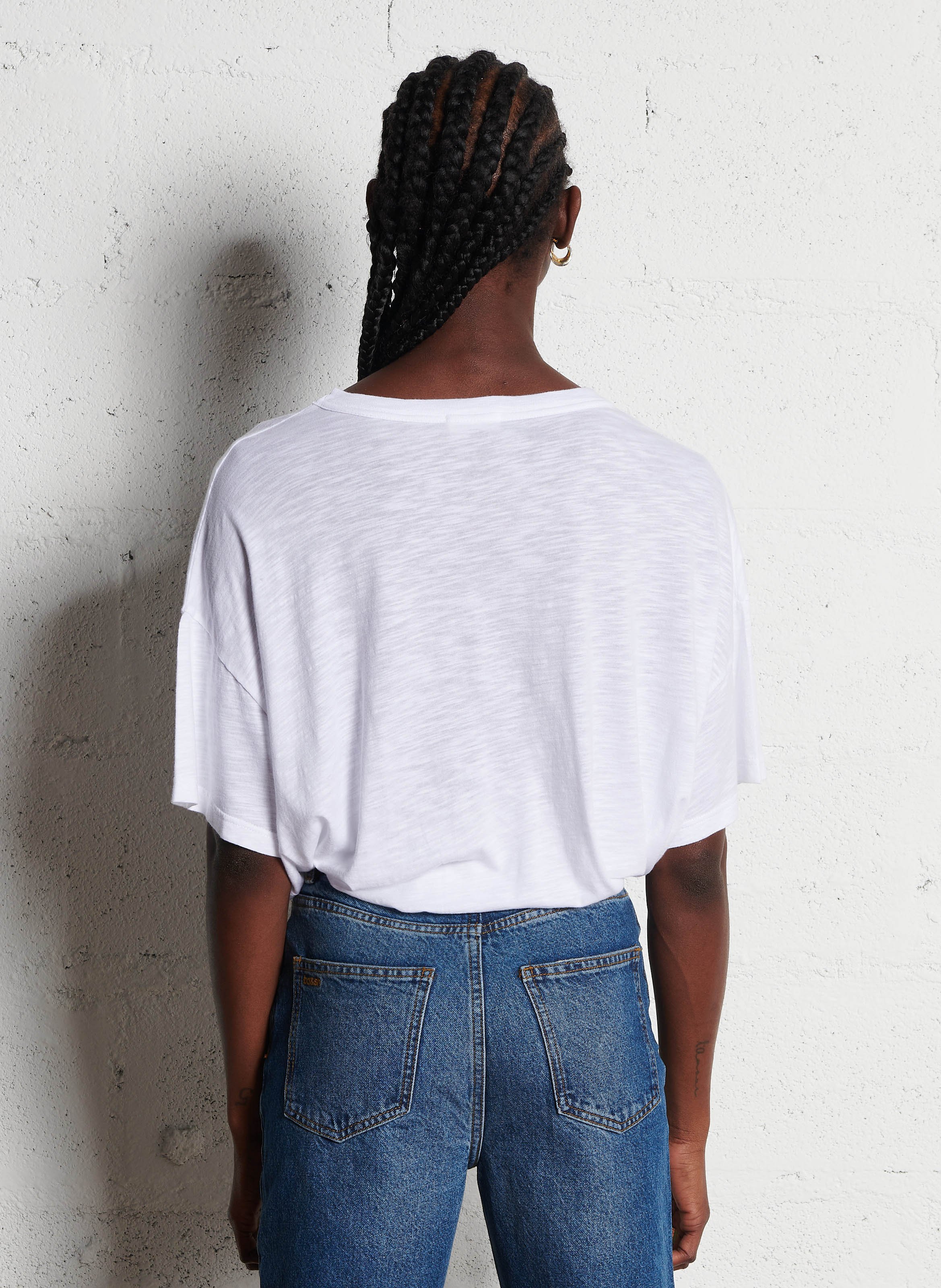 Tee-shirt col rond ample en coton mélangé Blanc