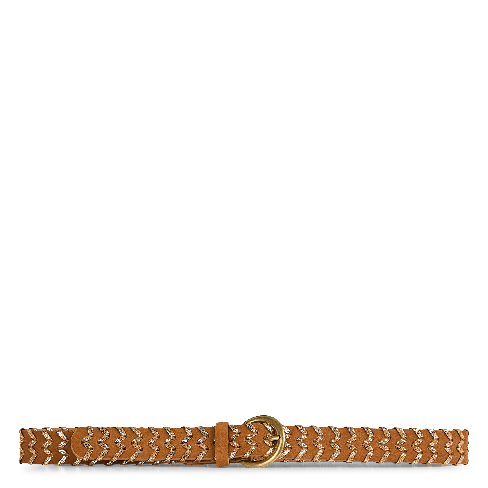 Ceinture tressée scintillante en cuir PIECES Marron