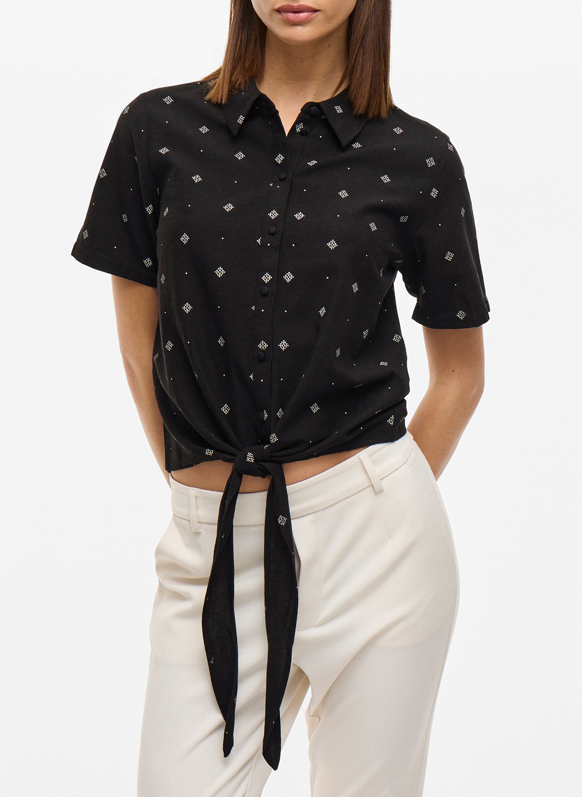 Gerade geschnittene Bluse aus bedruckter Viskose VILA Schwarz