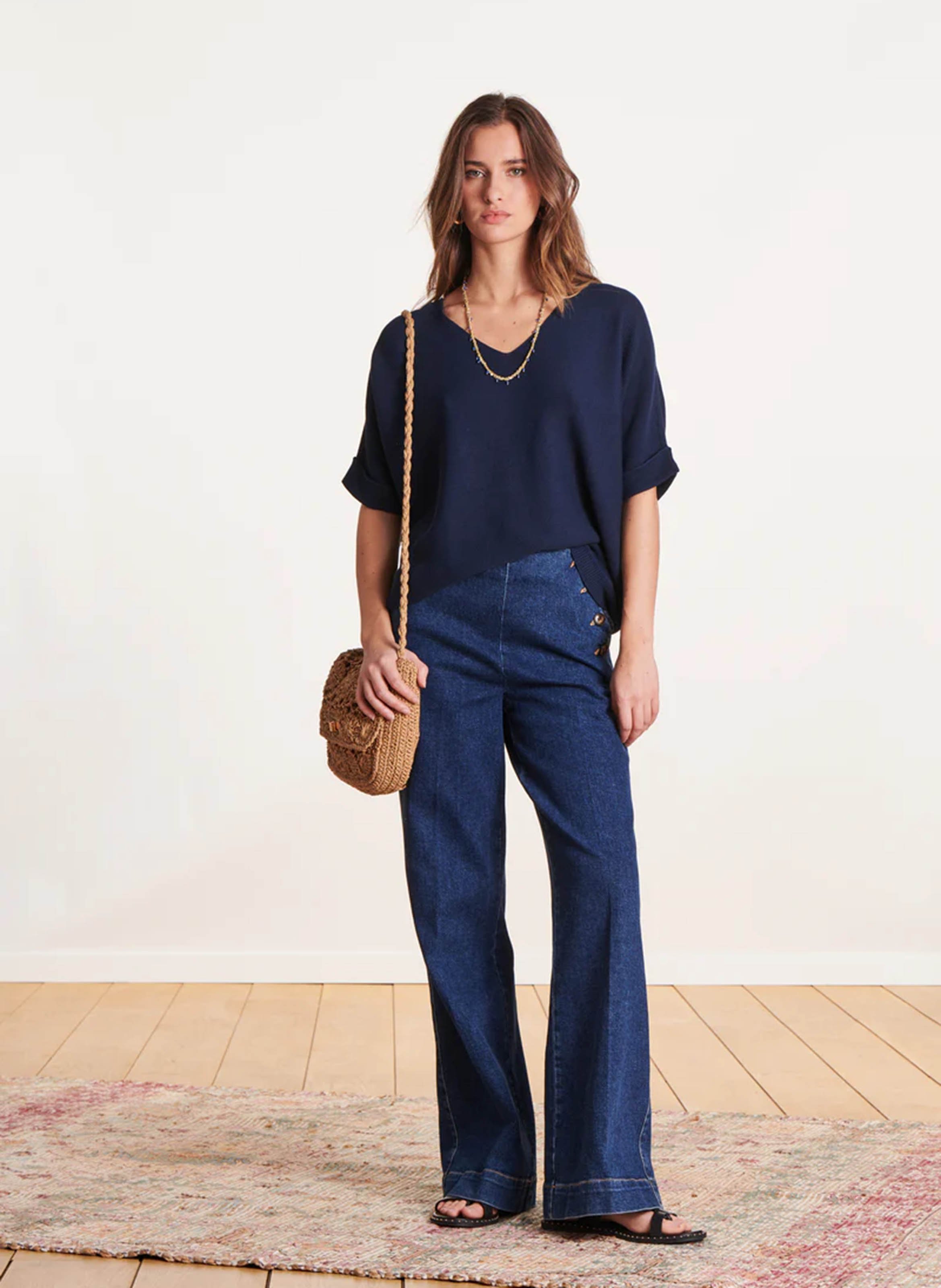 Loose-fit V-neck knit top LA FEE MARABOUTEE Blue