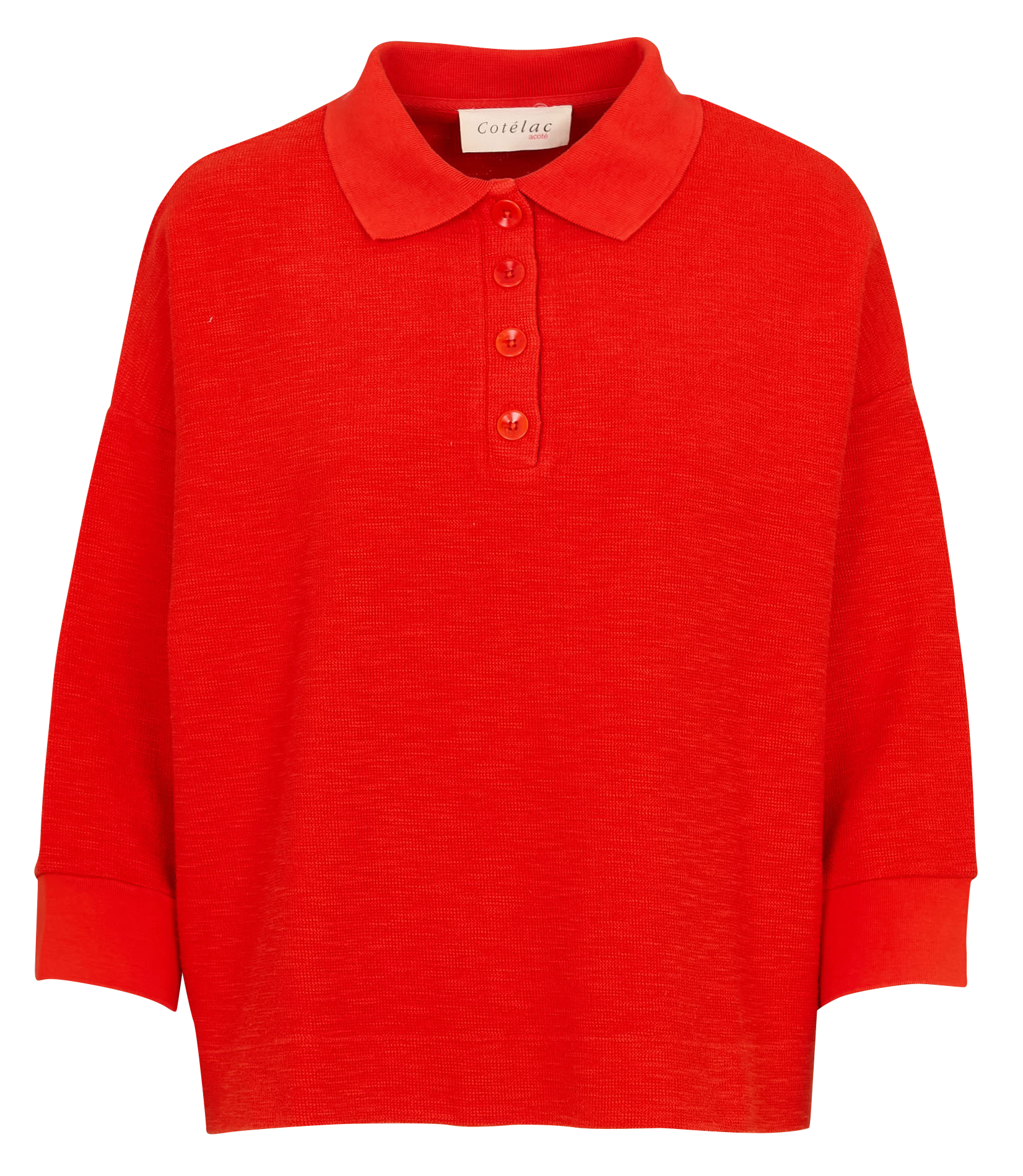 Loose fit solid 3/4 sleeve polo ACOTE Red