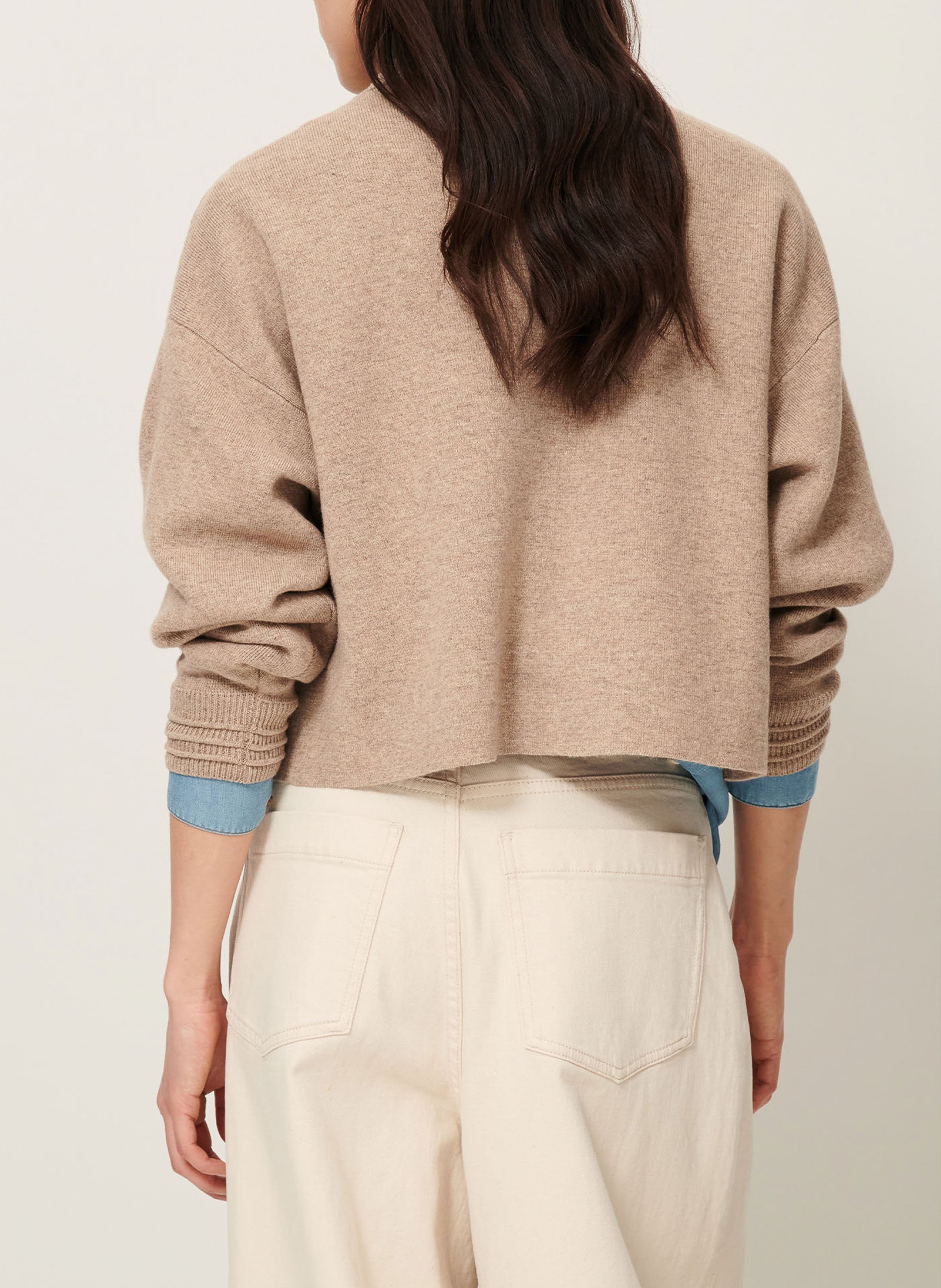 Lang gebreid vest van wolmix SESSUN Beige