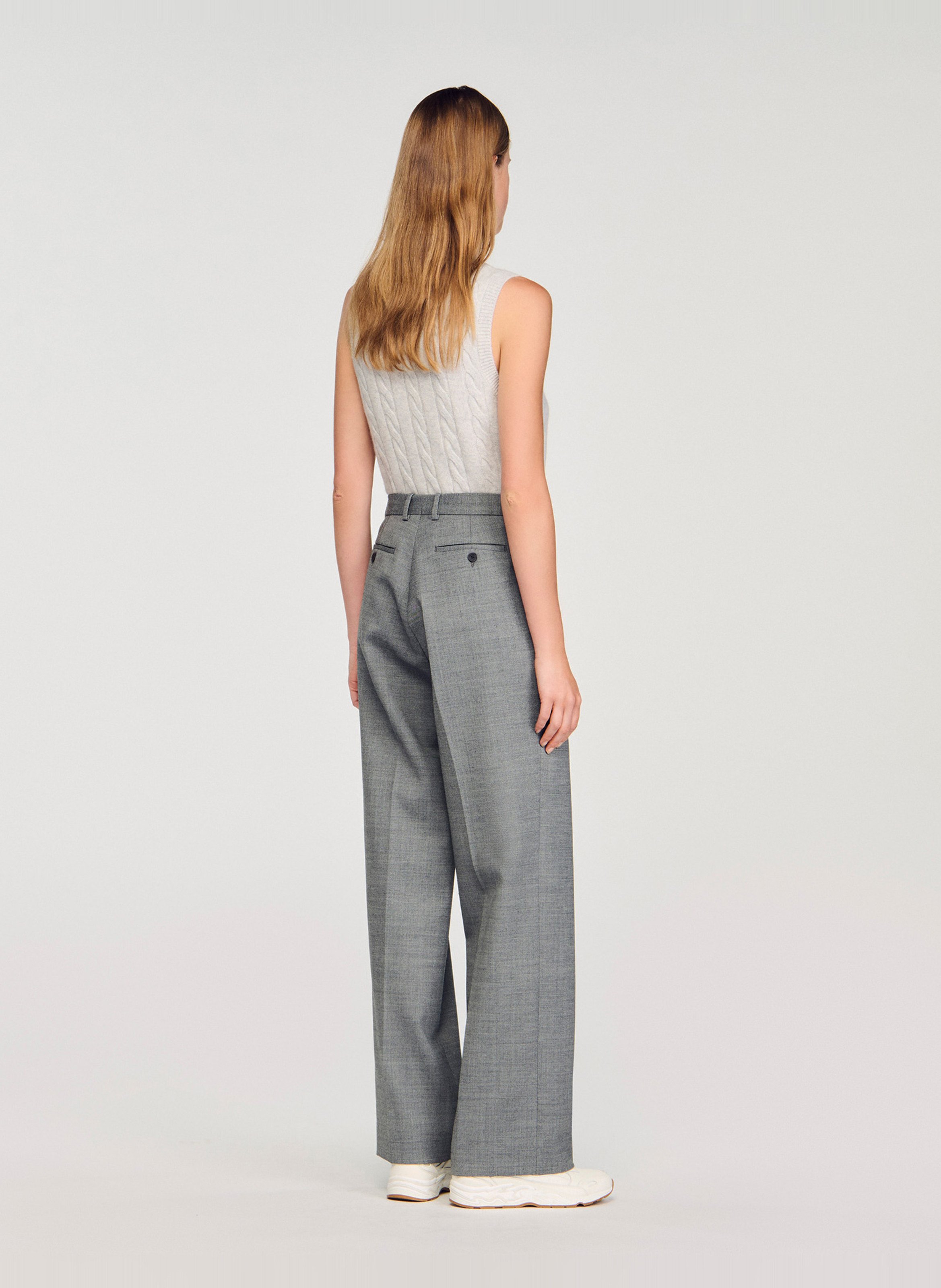 Pantalon droit à pinces taille haute SANDRO Gris