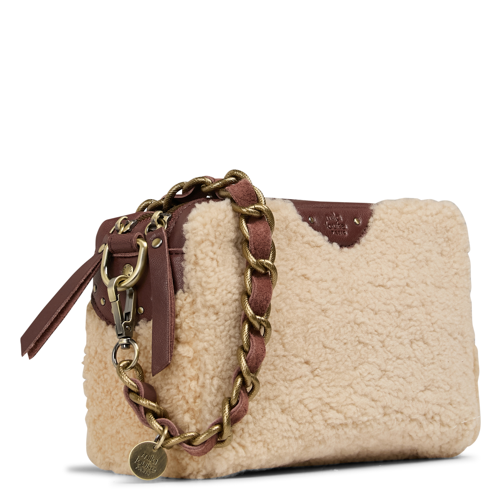 Schoudertas van twee materialen MILA LOUISE Bruin