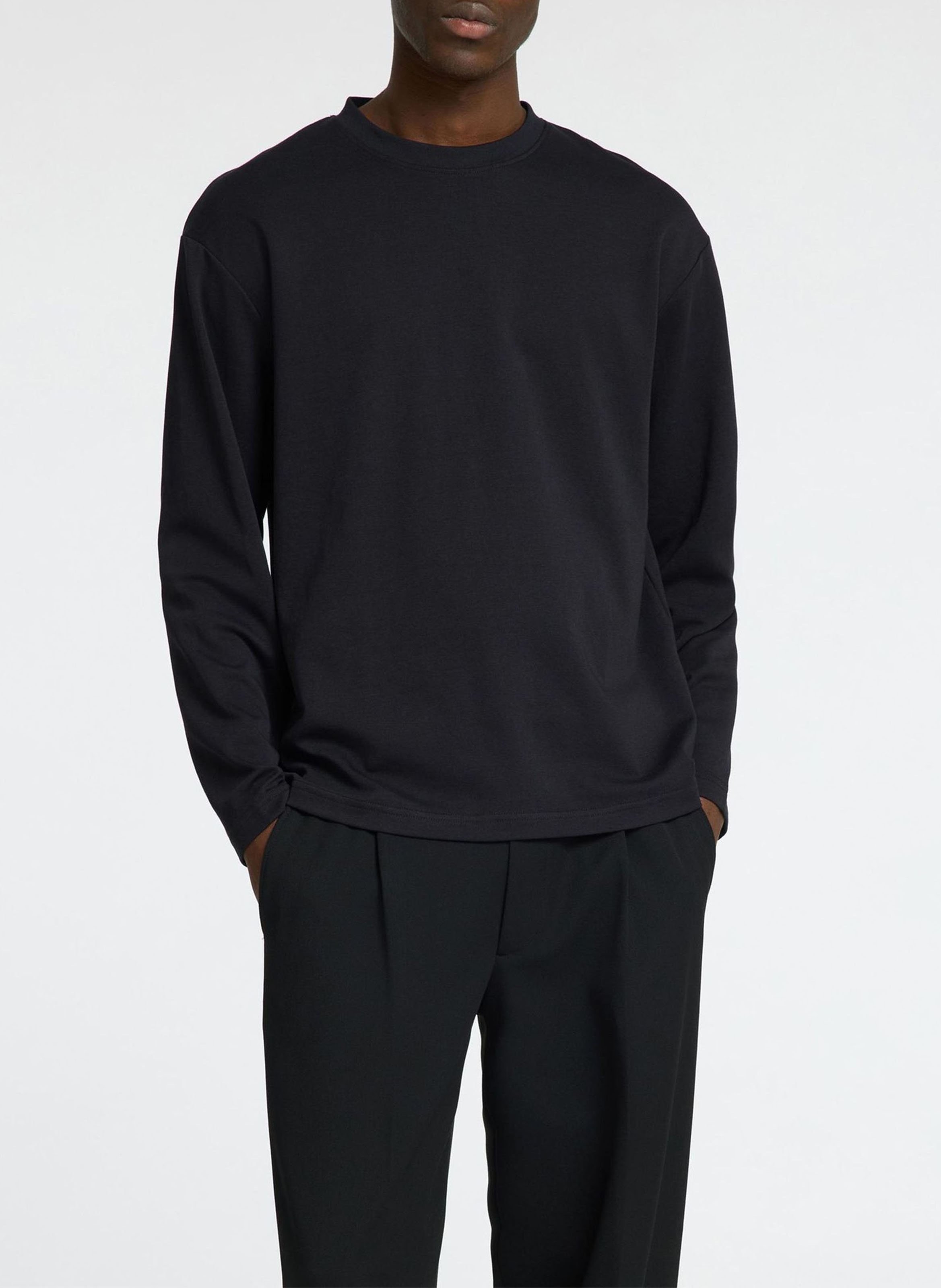 T-shirt met ronde hals - biologische katoenblend SELECTED Zwart