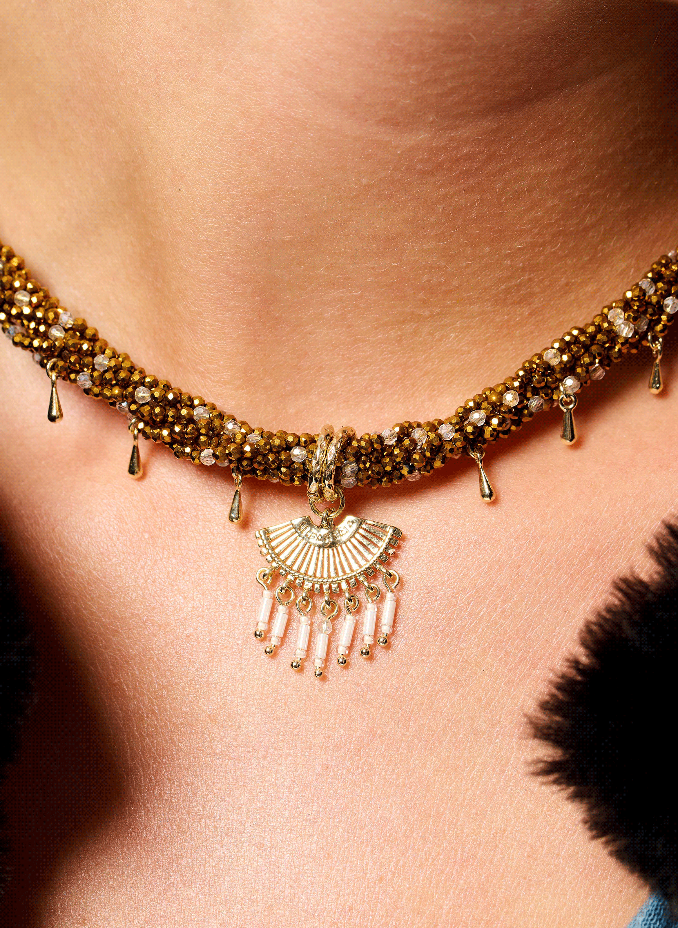 Twisted pearl necklace with charms and pendant HIPANEMA Golden