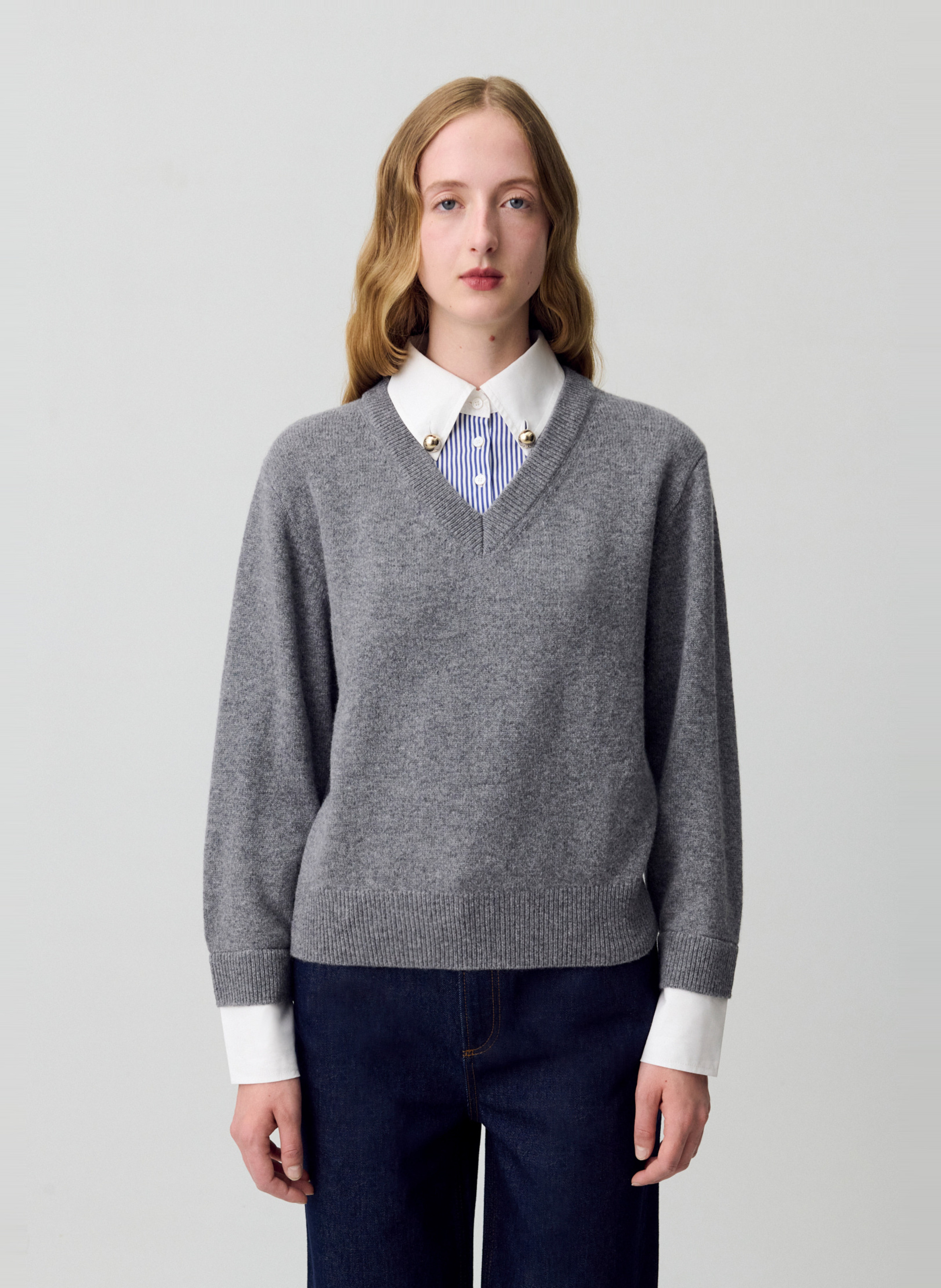 Pull col V en laine CLAUDIE PIERLOT Gris