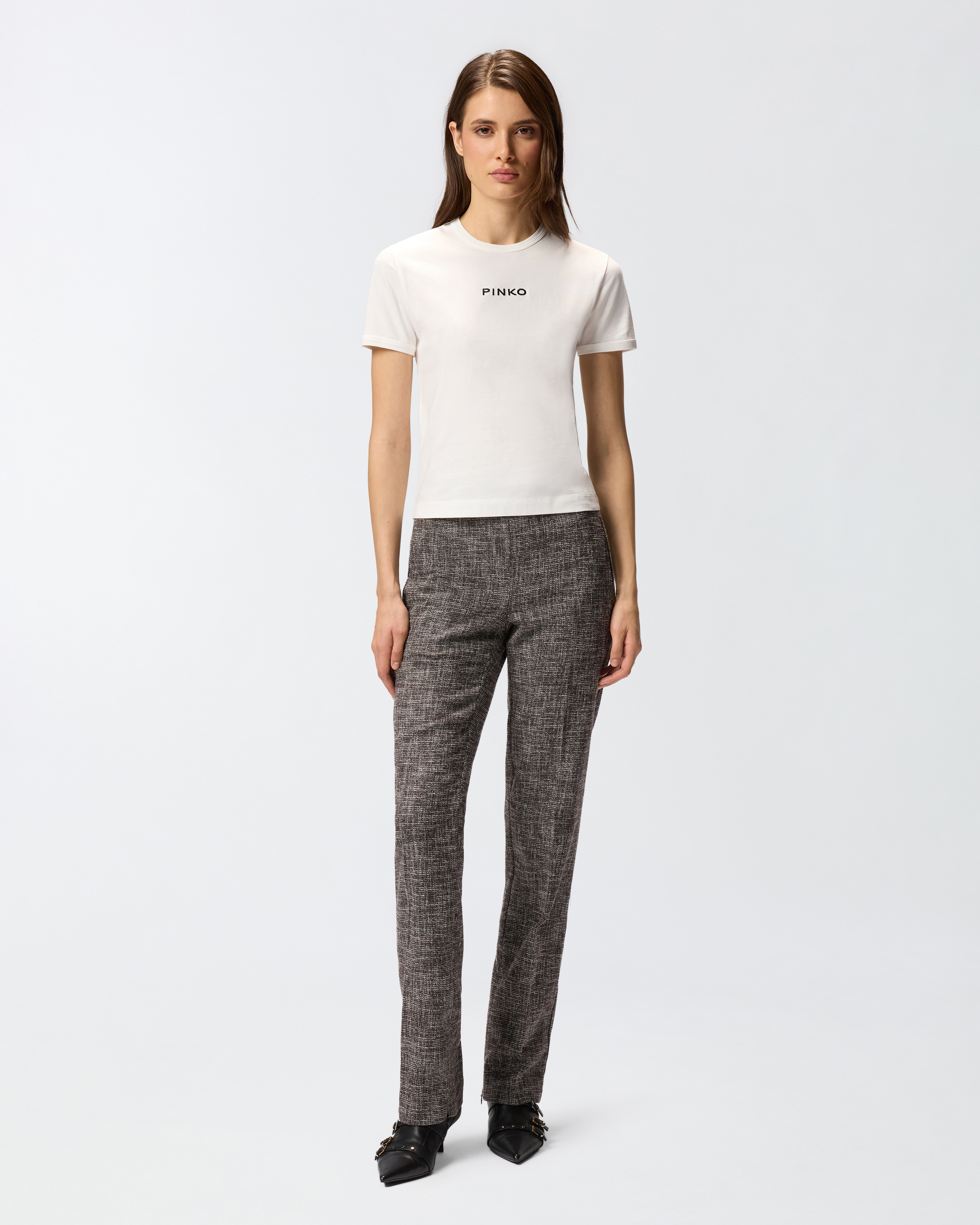 Short-sleeved t-shirt with embroidered logo PINKO White