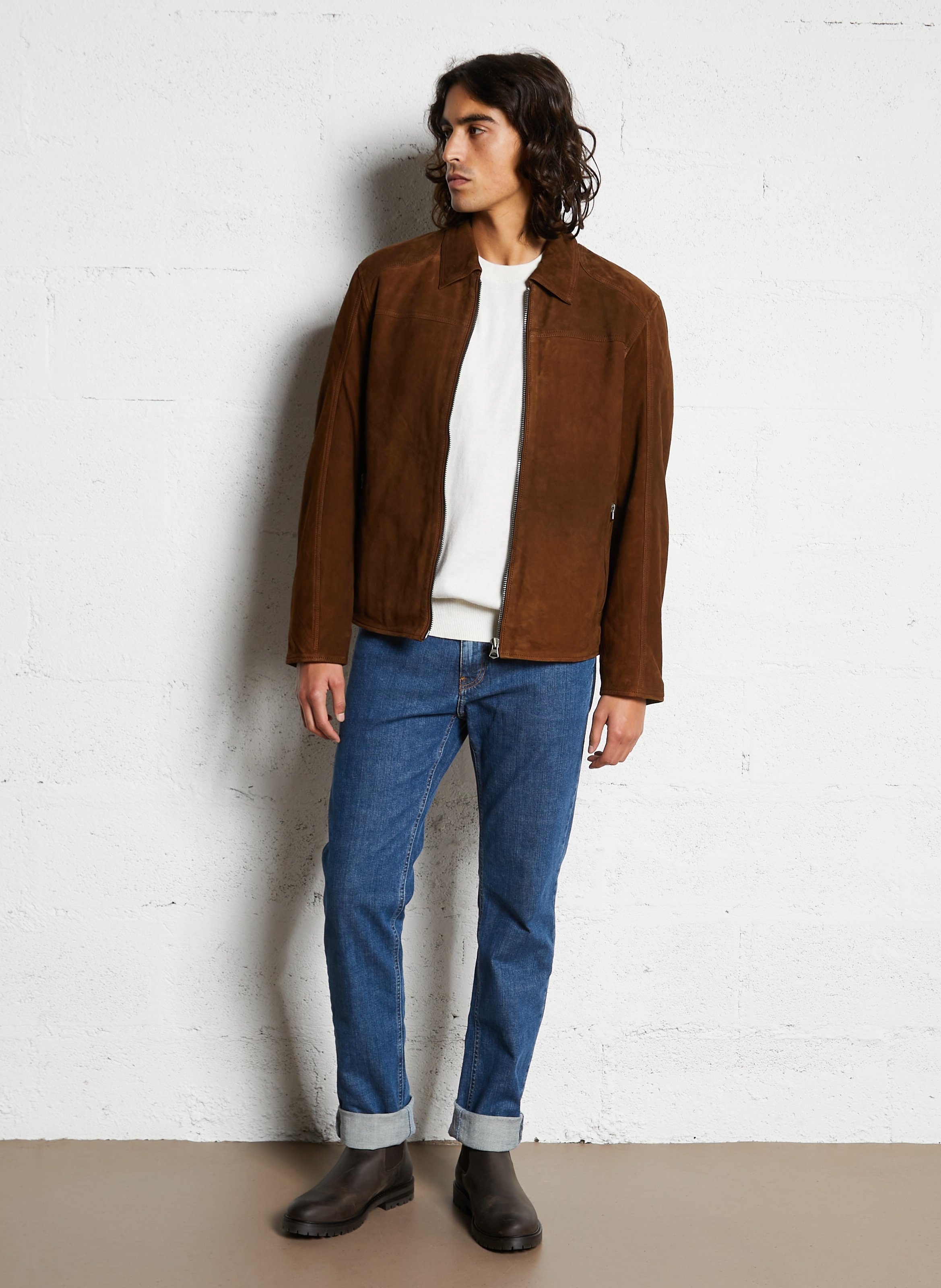 Lambskin leather jacket with classic collar PEPE JEANS Brown