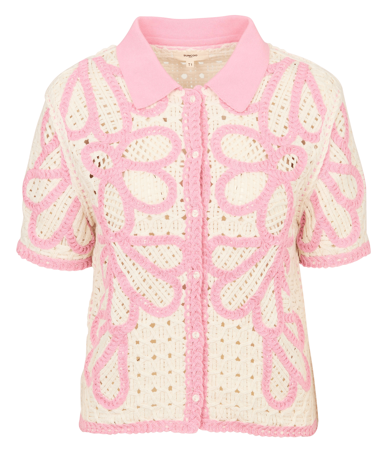 Gilet manches courtes fleuri en crochet  SUNCOO Rose