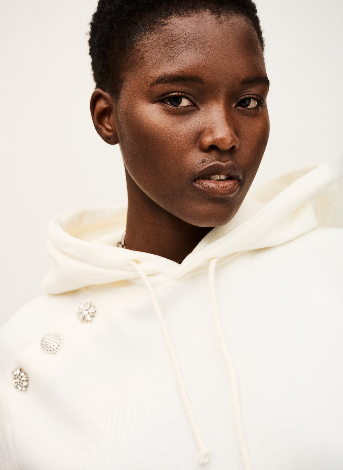 Sweat droit à capuche uni et boutons bijoux BA&SH Beige