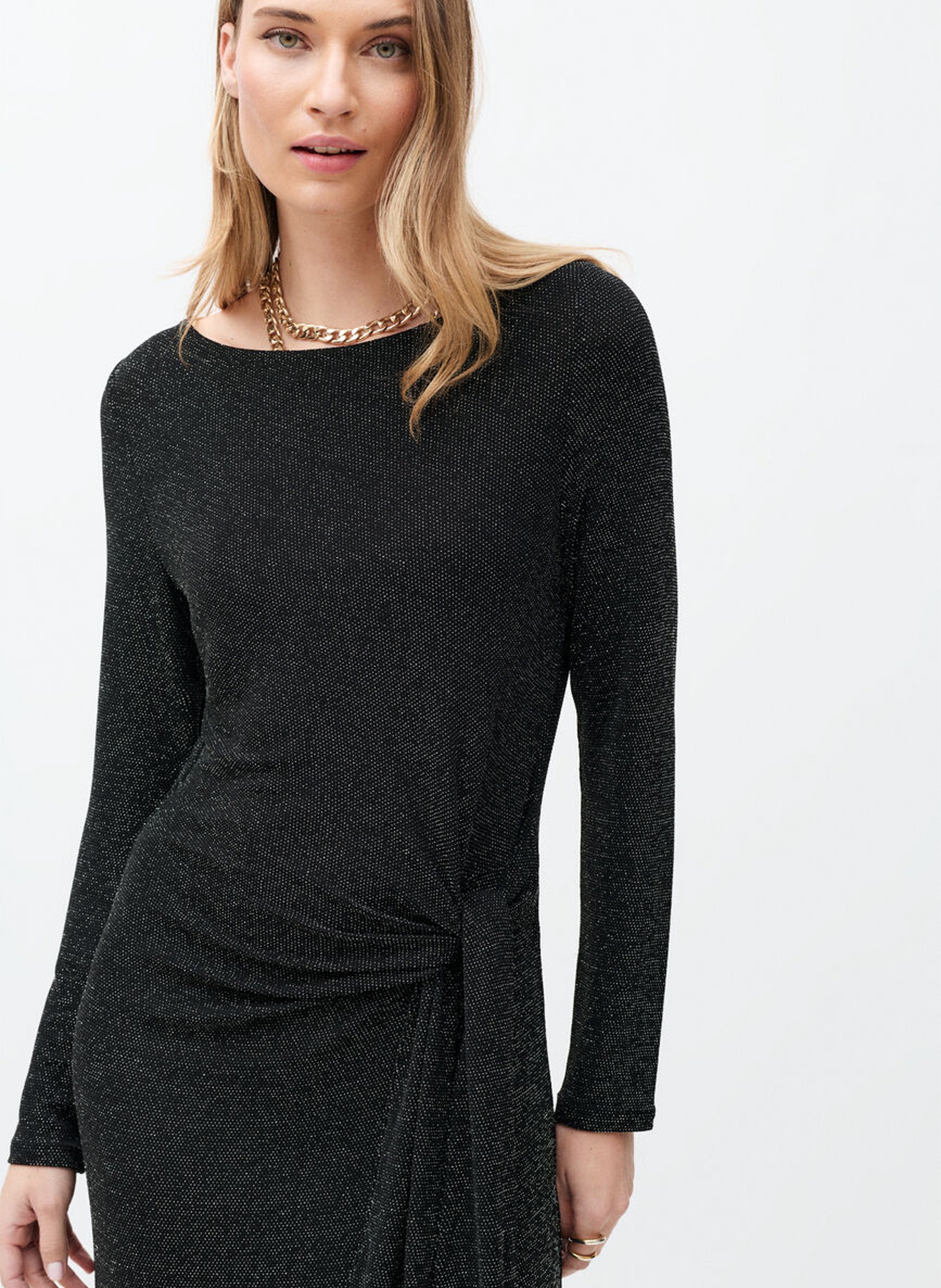 Robe longue col bateau pailleté CAROLL Gris