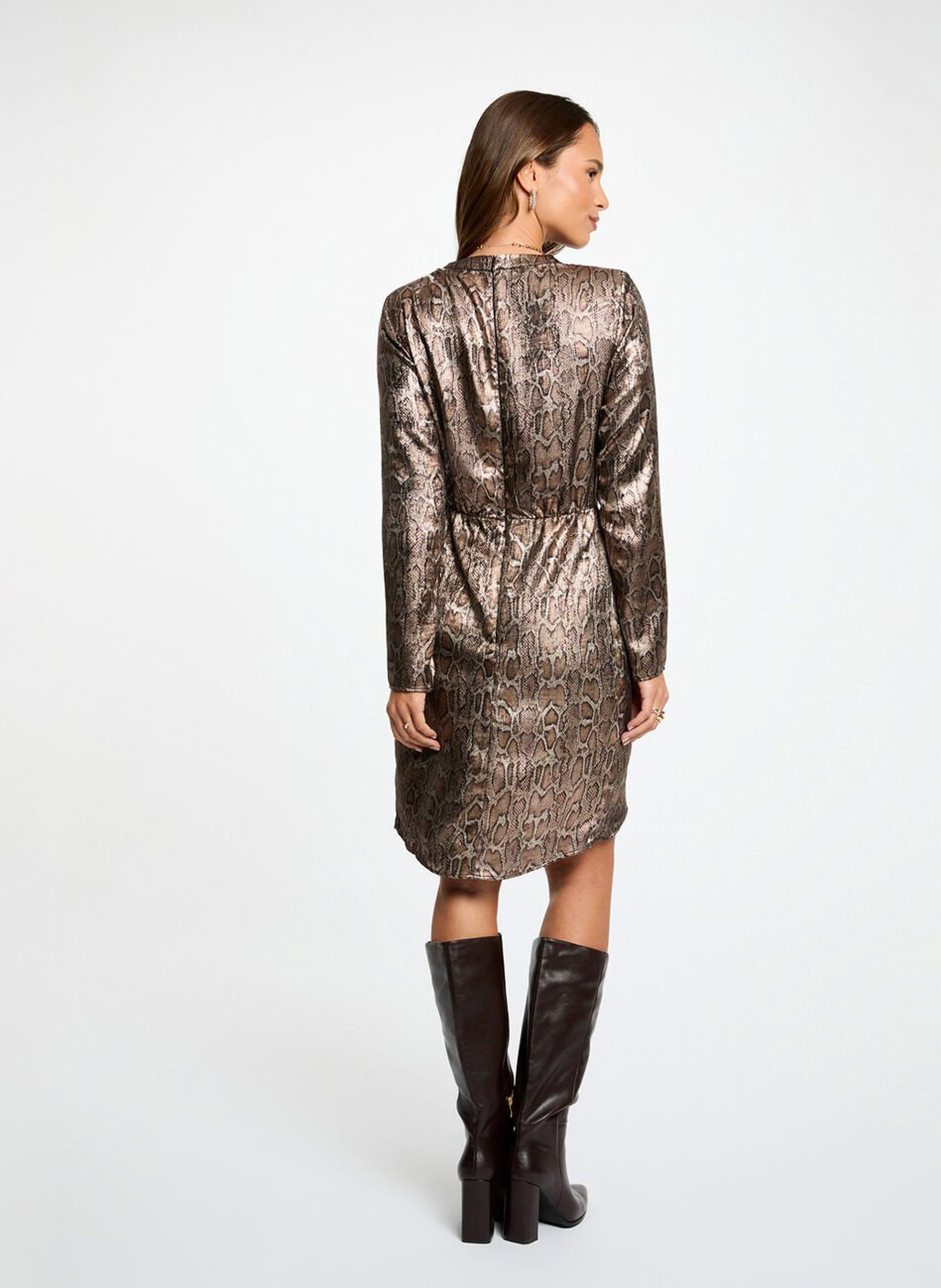 Robe courte col V imprimé satiné MORGAN Multicolore