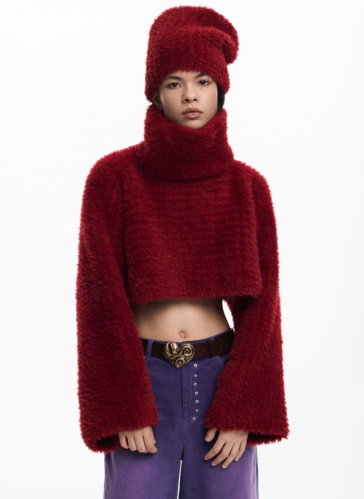 Pack pull crop et bonnet en fausse fourrure DESIGUAL Rouge