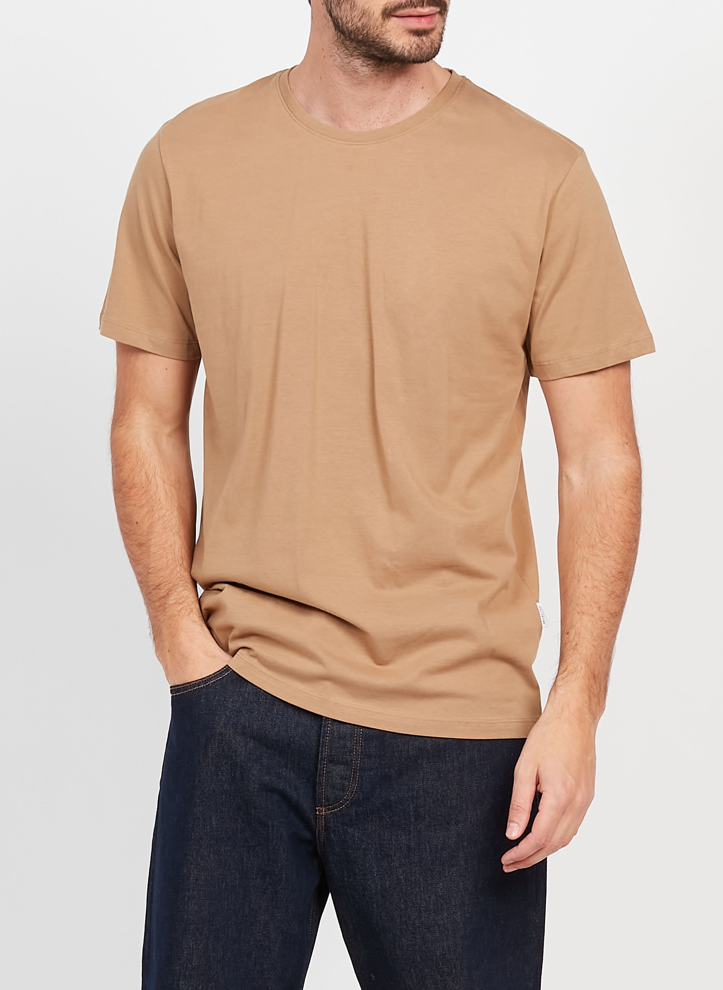 Tee-shirt droit col rond en coton SELECTED Marron