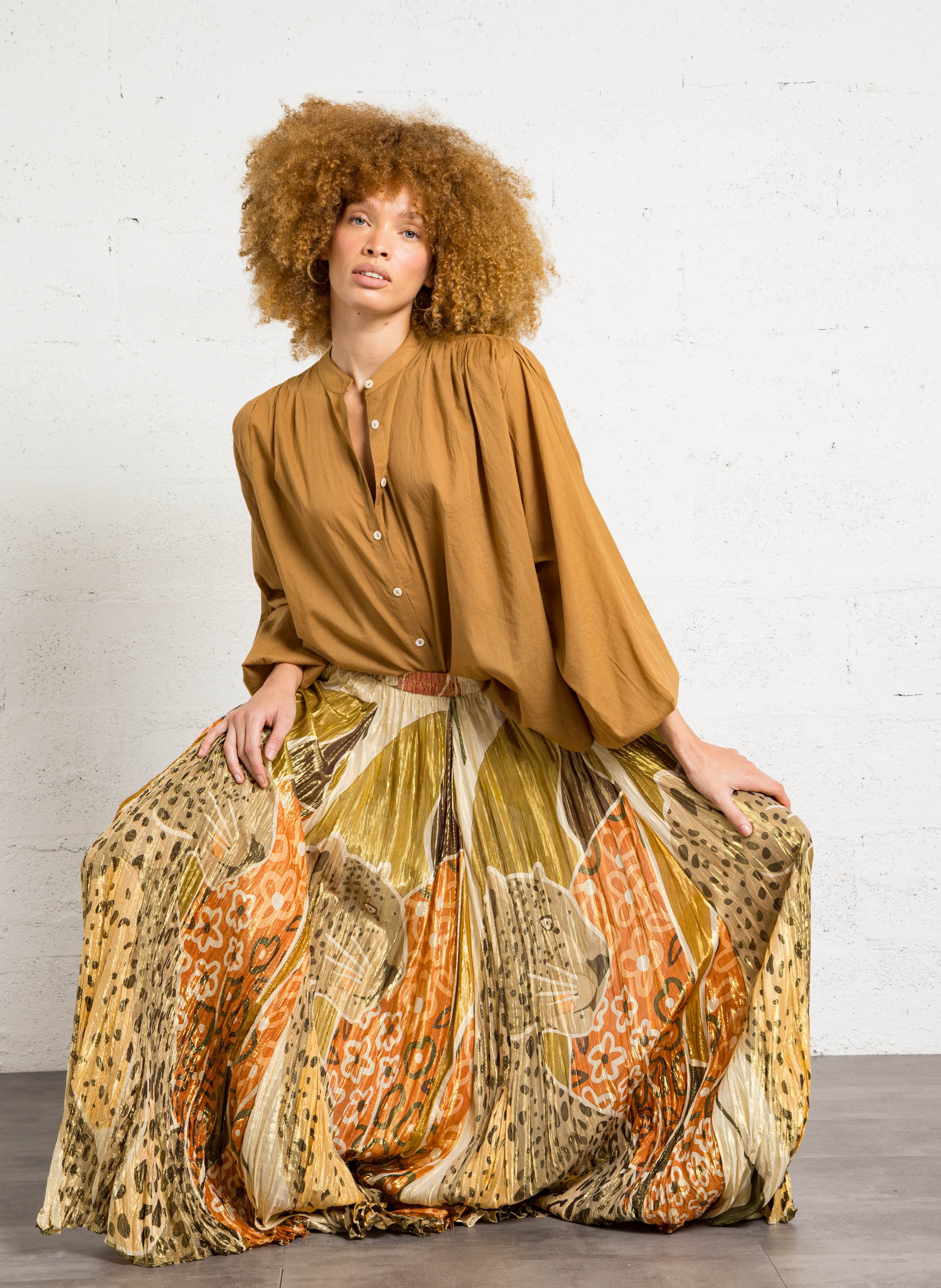 Halflange jurk met plooien en tie-dye-print MES DEMOISELLES Veelkleurig