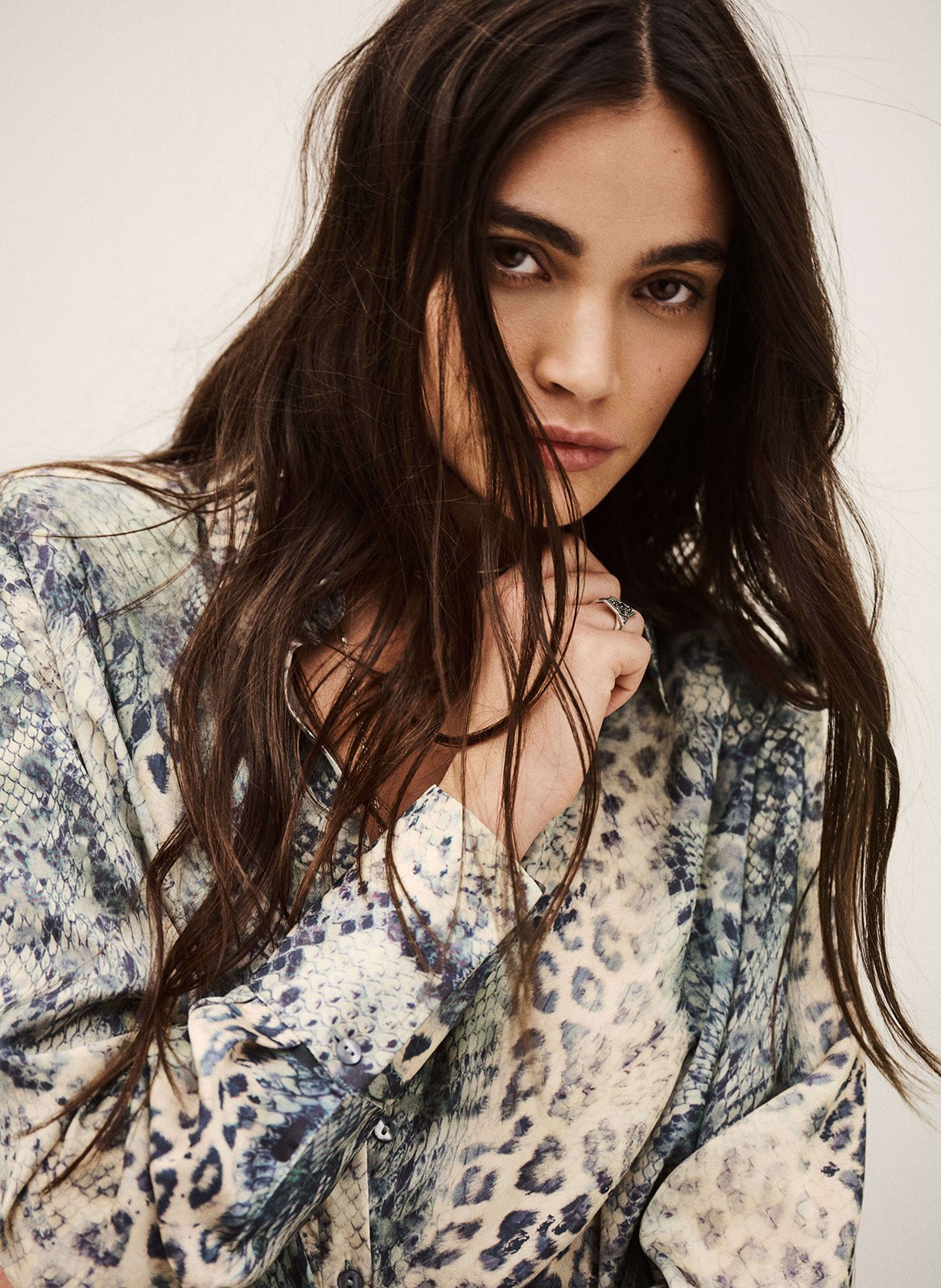 Chemise droite col classique imprimée Bleu