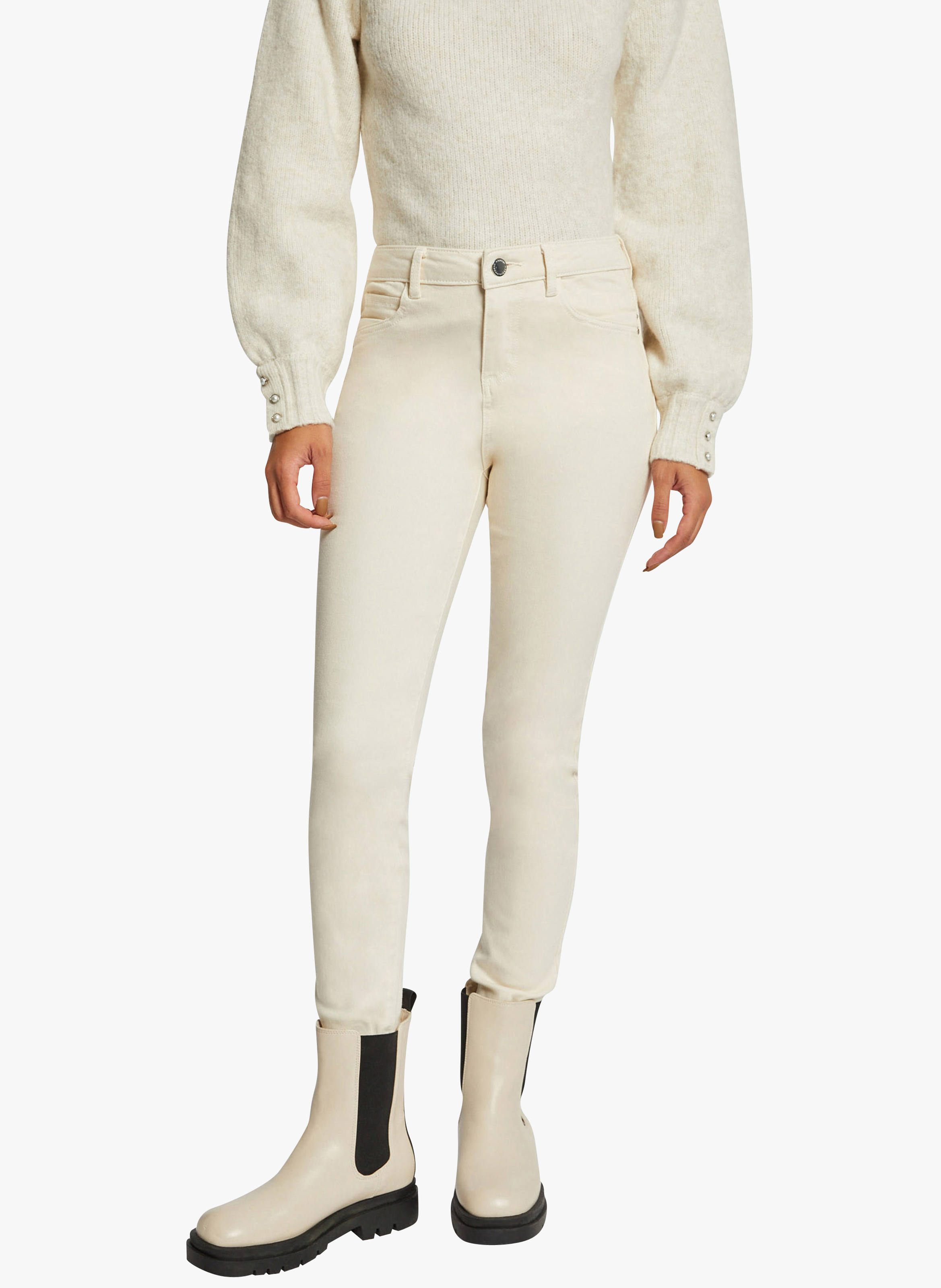 Pantalon slim en coton mélangé  MORGAN Beige