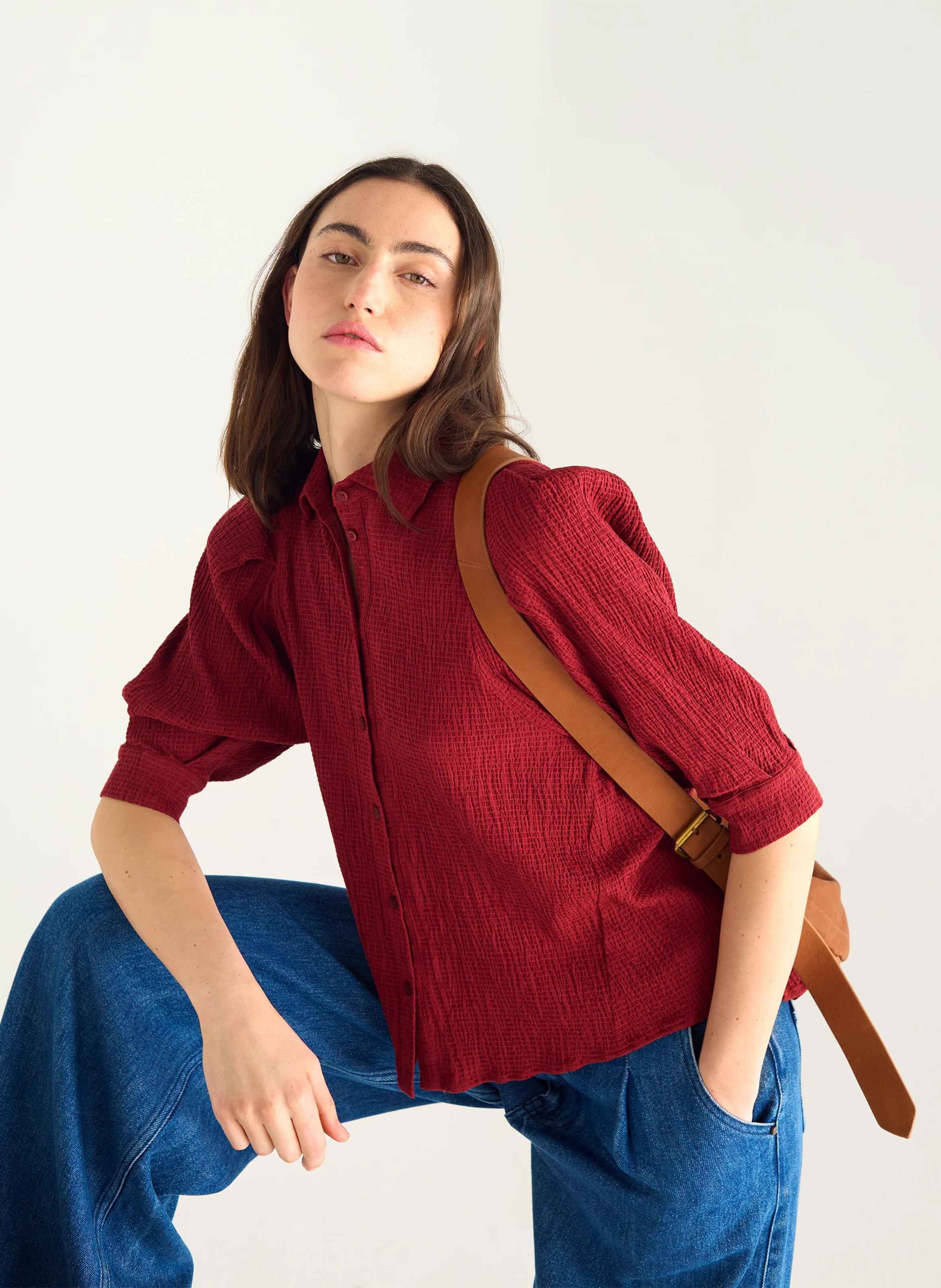 Bluse aus Baumwoll-Mix mit klassischem Kragen ACOTE Rot