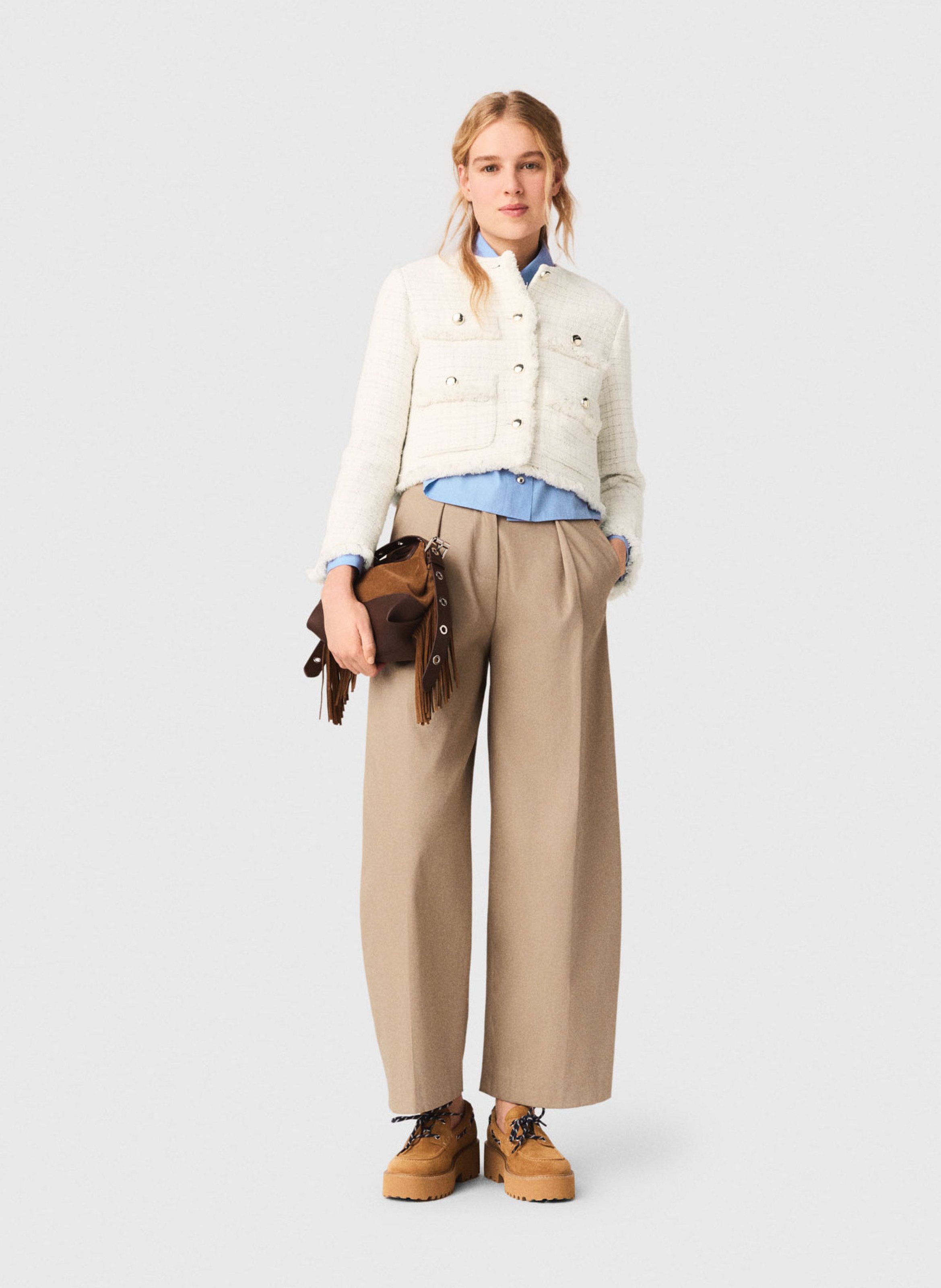 Cotton-blend jacket with Victorian collar MAJE Beige